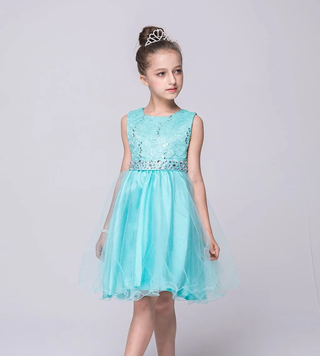 DreamHigh Wedding Flower Girl's Sequined Shining Crystal Waist Evening Dress up 2-14 Years