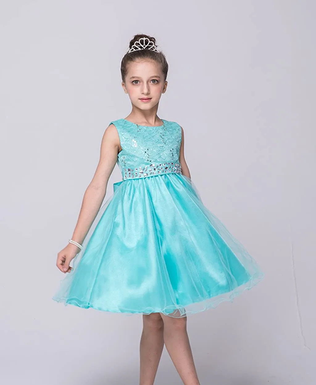 DreamHigh Wedding Flower Girl's Sequined Shining Crystal Waist Evening Dress up 2-14 Years