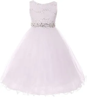 DreamHigh Wedding Flower Girl's Sequined Shining Crystal Waist Evening Dress up 2-14 Years