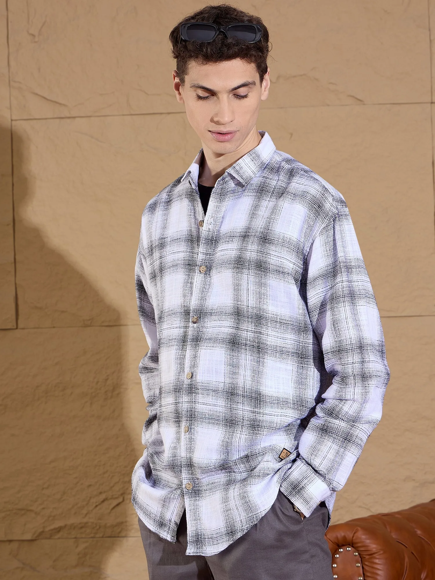 Drop Shoulder Oversized Checked Casual Shirt