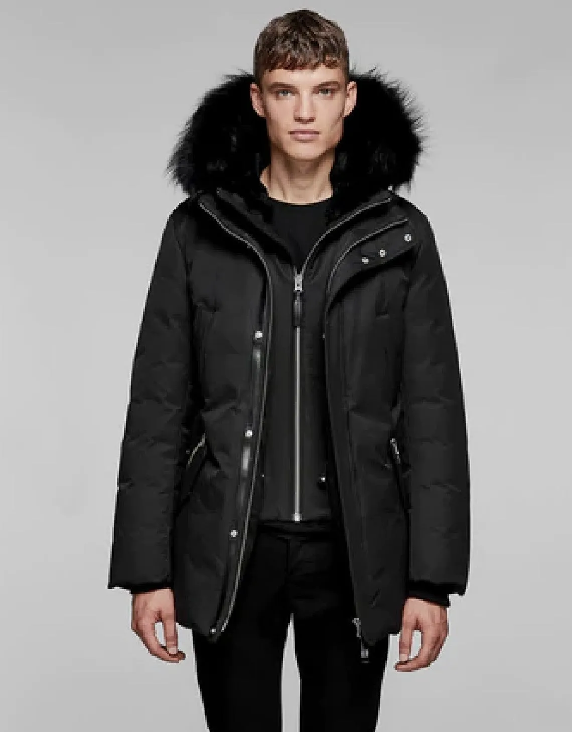 Edward-b Hip Length Down Winter Parka With Fur Black