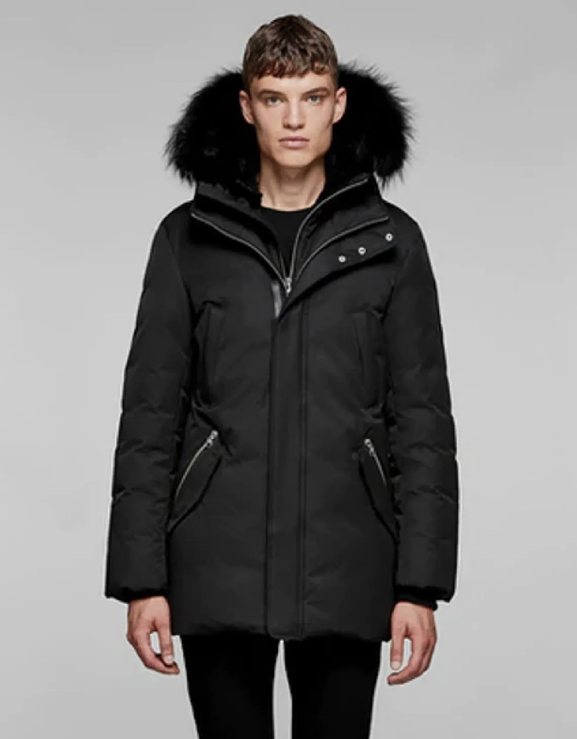 Edward-b Hip Length Down Winter Parka With Fur Black