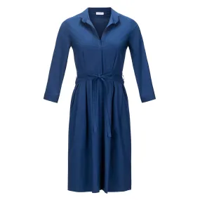 Elbow Sleeve Belted Short Dress - Navy