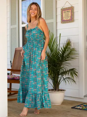 Elizabeth Maxi Dress - Teal Floral Vines