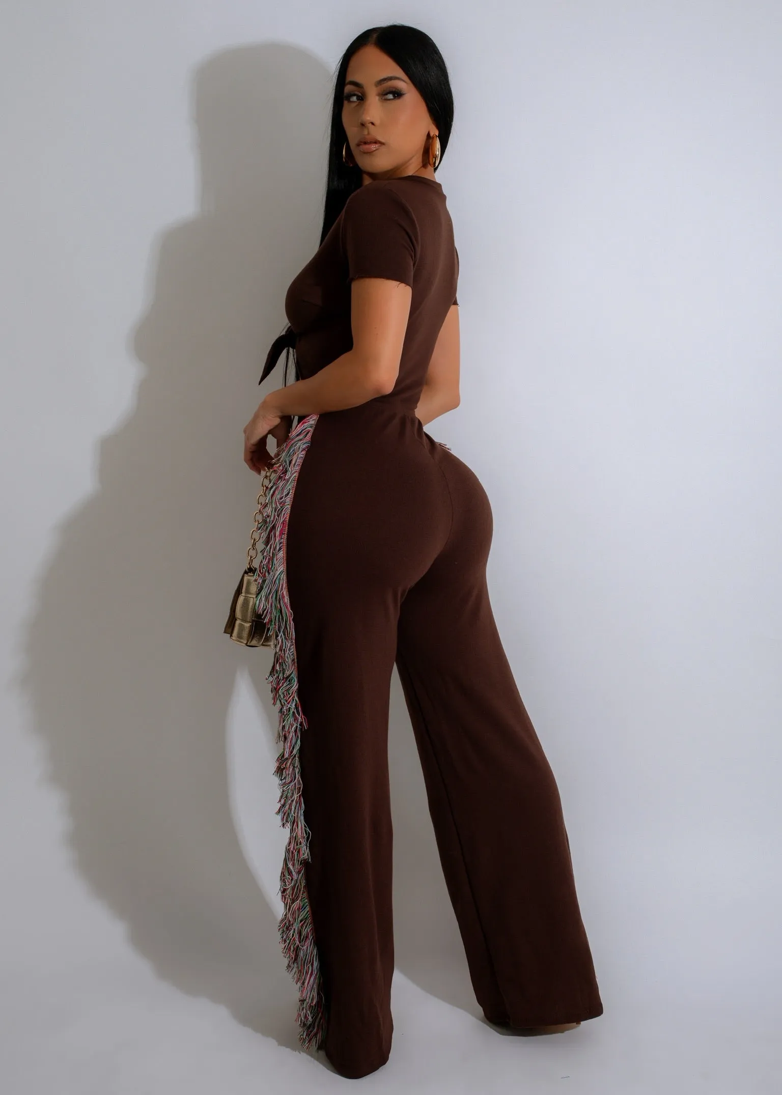 Espresso Fringe Jumpsuit Brown