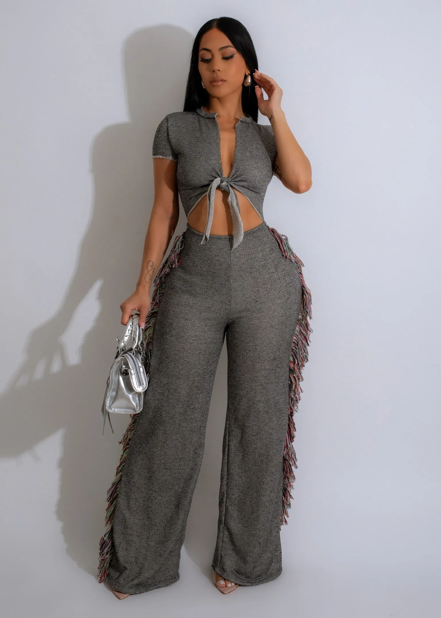 Espresso Fringe Jumpsuit Grey