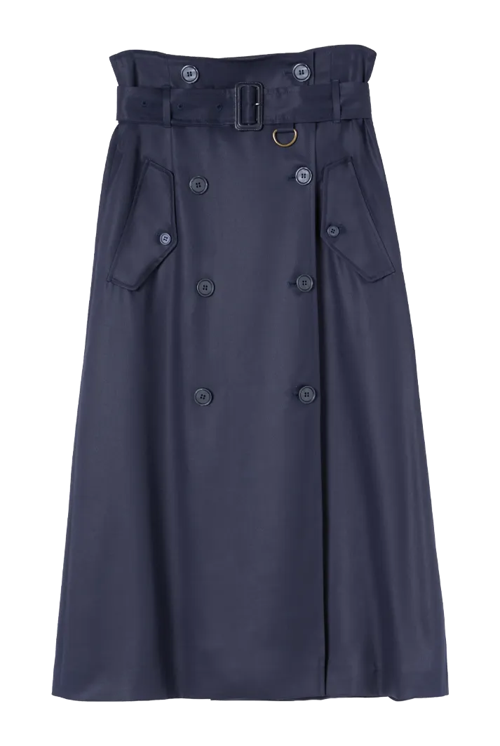 Evening Blue Button Detail A-Line Skirt