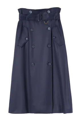 Evening Blue Button Detail A-Line Skirt