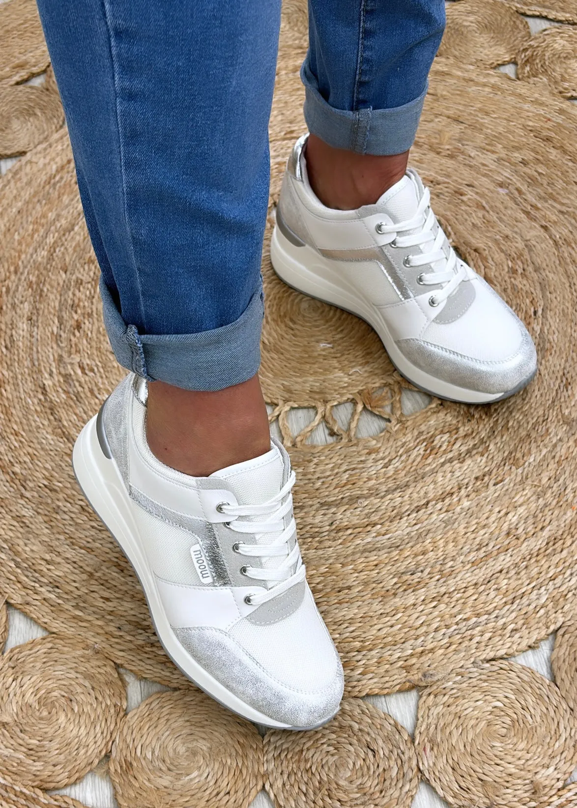 Fia Silver Wedge Heel Trainers