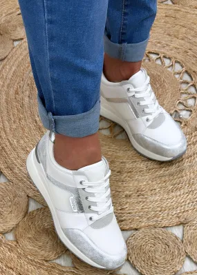 Fia Silver Wedge Heel Trainers