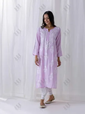 Fizaa Hand Embroidered Chikankari Kurta in Lavender