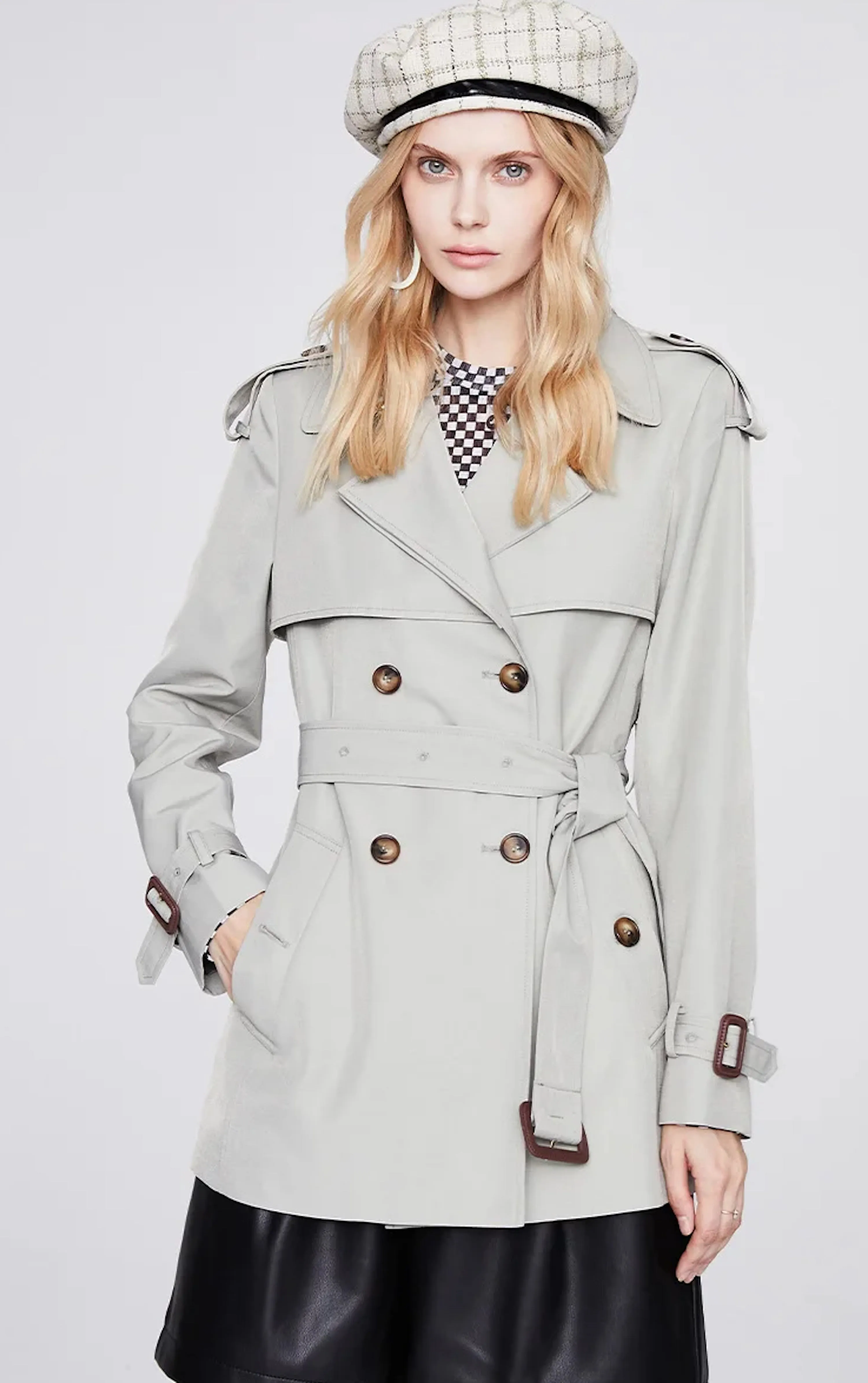 French Windbreaker Trench Jacket, Large Double-breasted Short Trench Coat