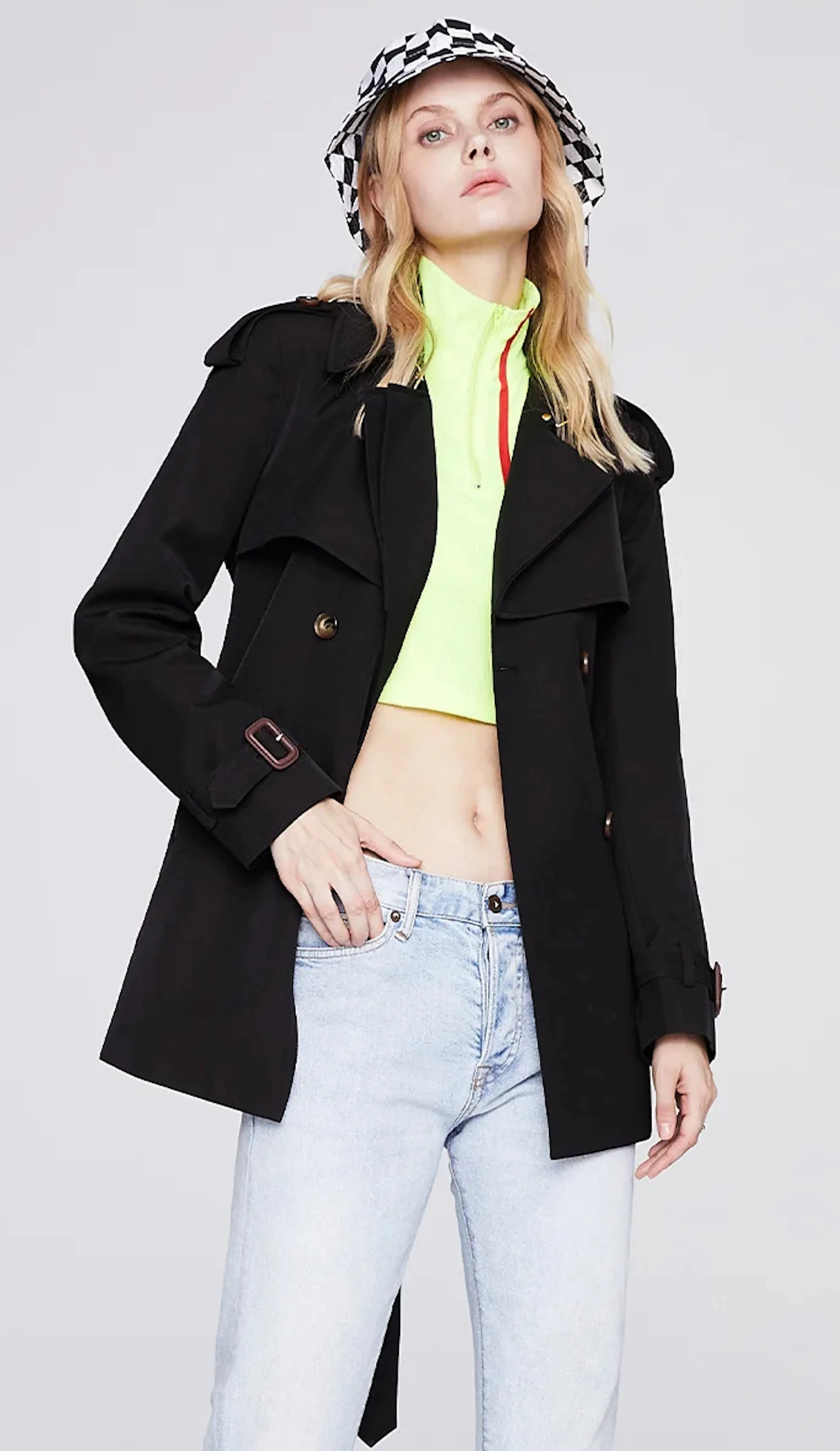 French Windbreaker Trench Jacket, Large Double-breasted Short Trench Coat