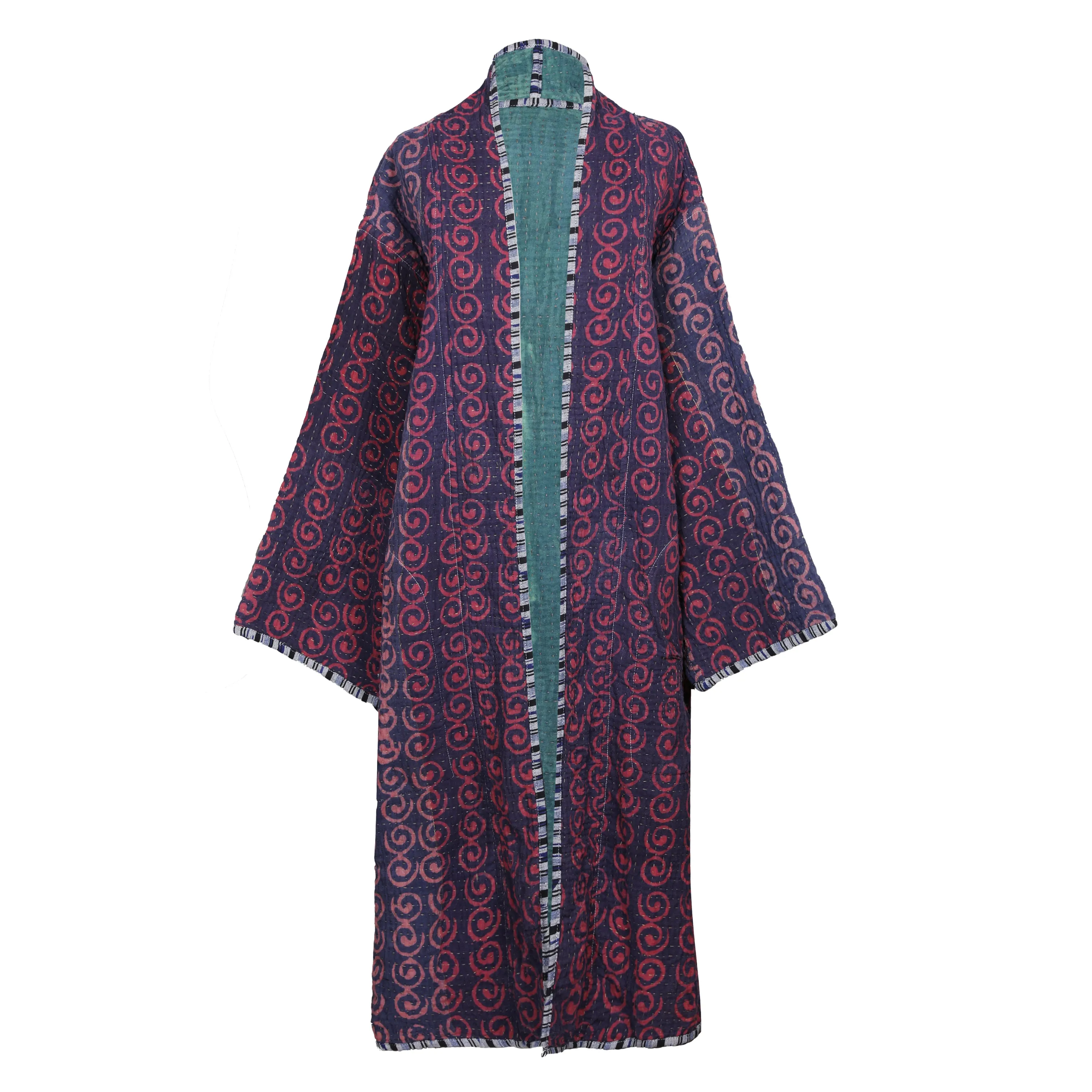 Gauri Indigo Cotton Vintage Quilted Kantha Coat ONE OF KIND