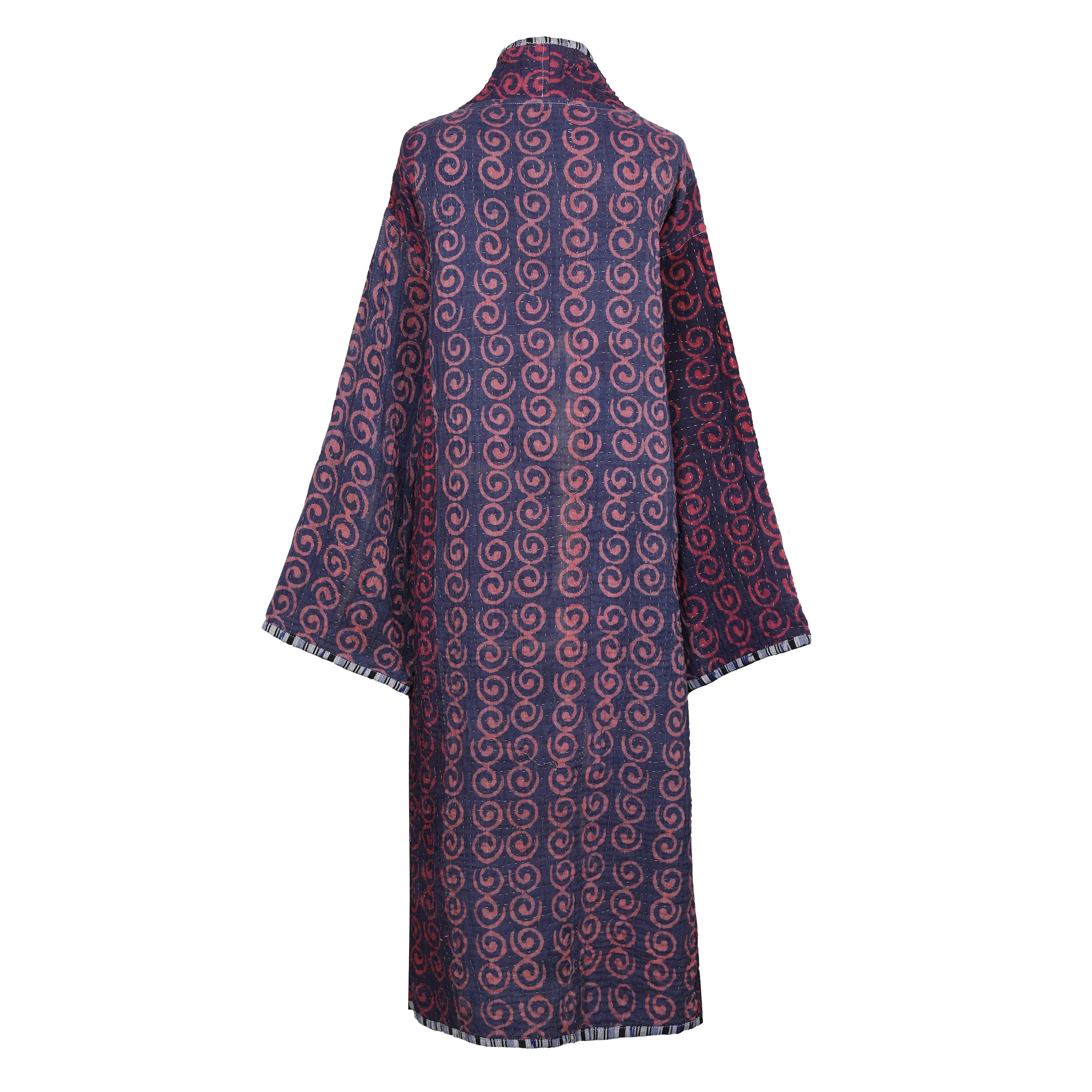 Gauri Indigo Cotton Vintage Quilted Kantha Coat ONE OF KIND