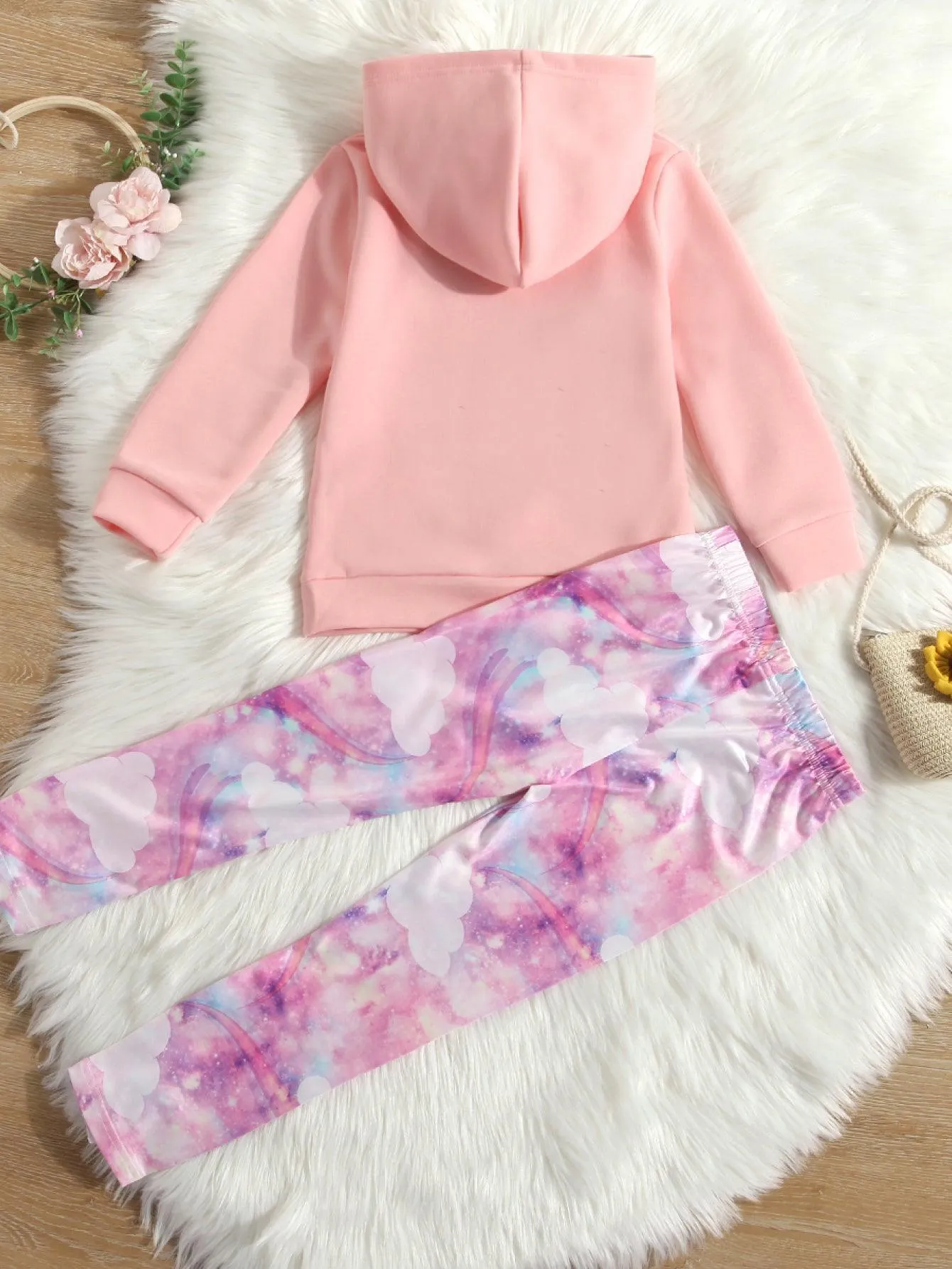 GIRLS UNICORN APPLIQUE HOODIE AND PRINTED PANTS SET