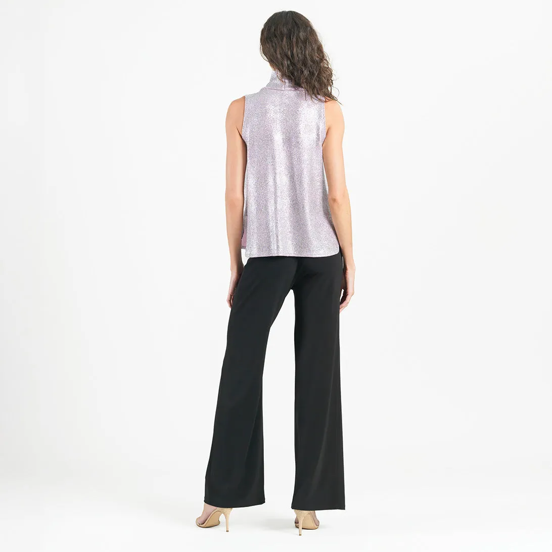 Glitter Foil - Mock Neck-Tie Detail Top - Pink