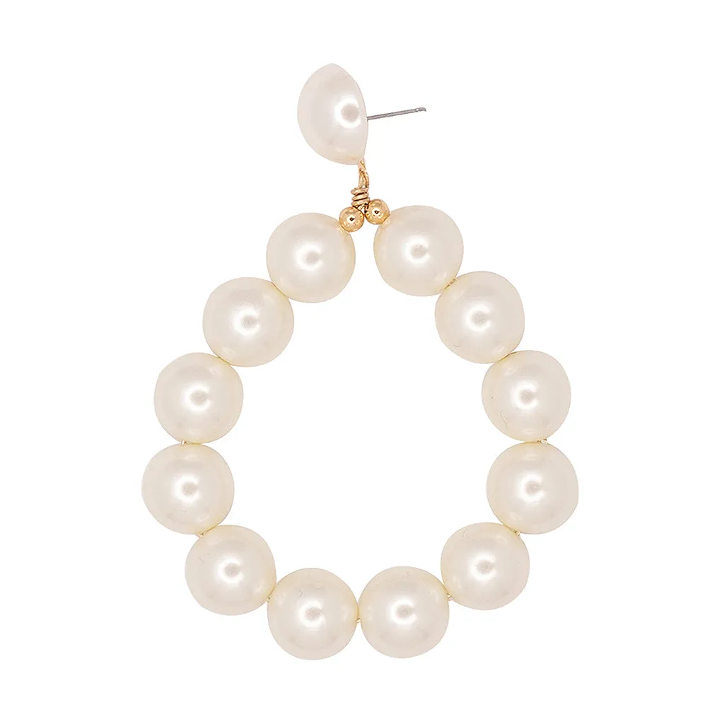 Gold And White Pearl Ball Hoop Pierced Earrings