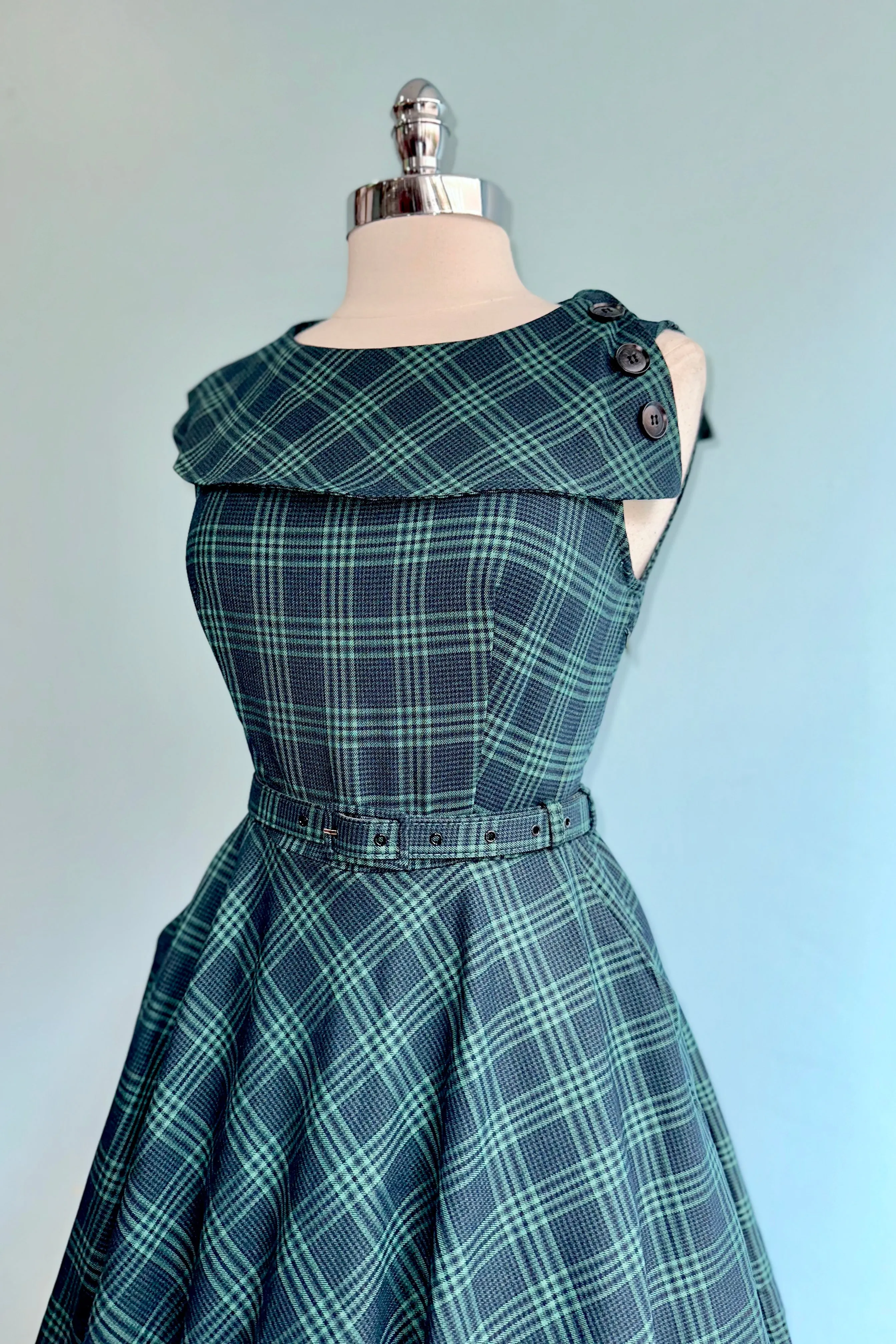 Green and Navy Plaid Dress by Voodoo Vixen