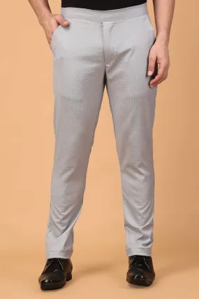 Grey Textured Comfort Fit Formal Trousers