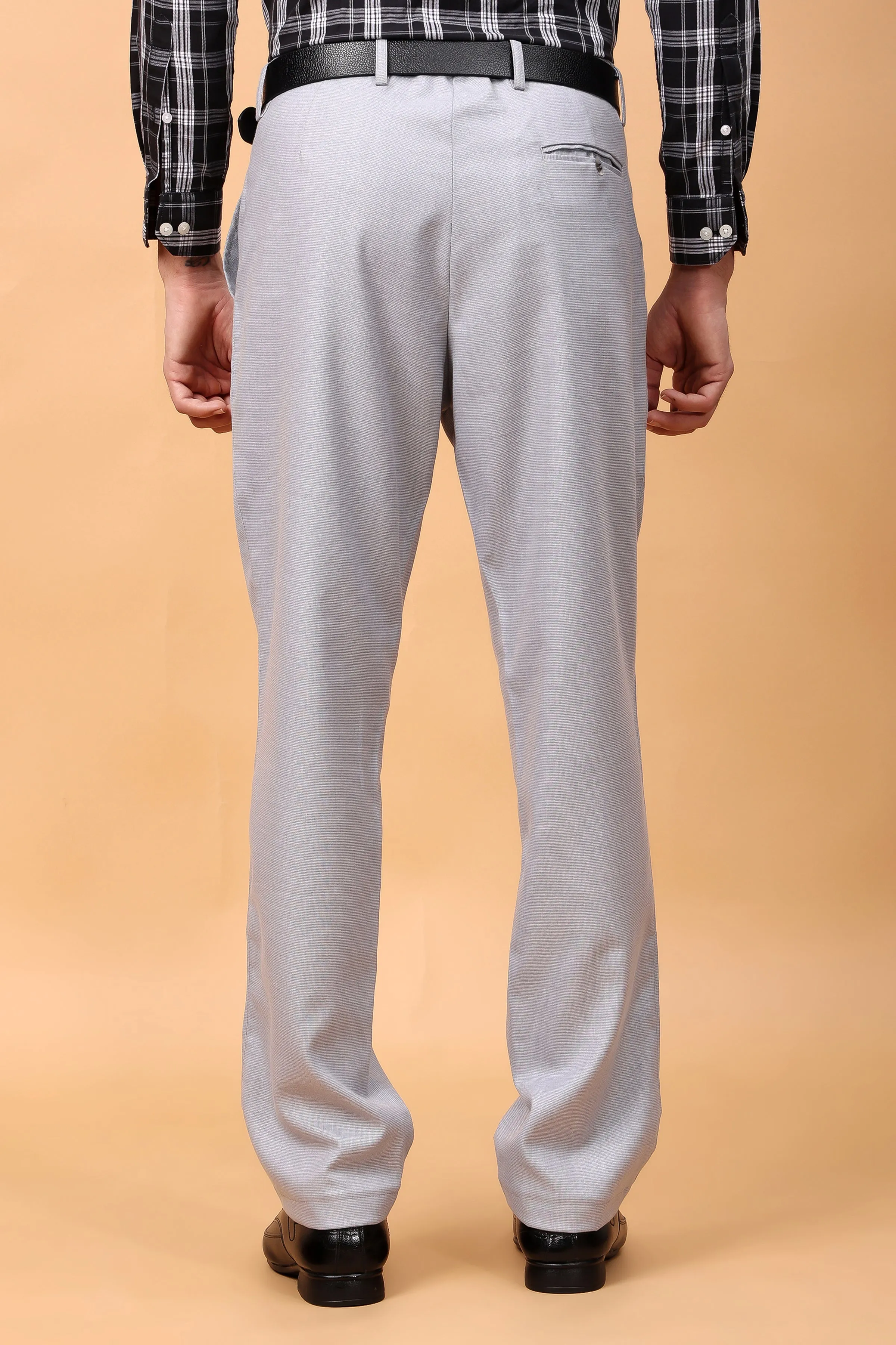 Grey Textured Stretch Trousers