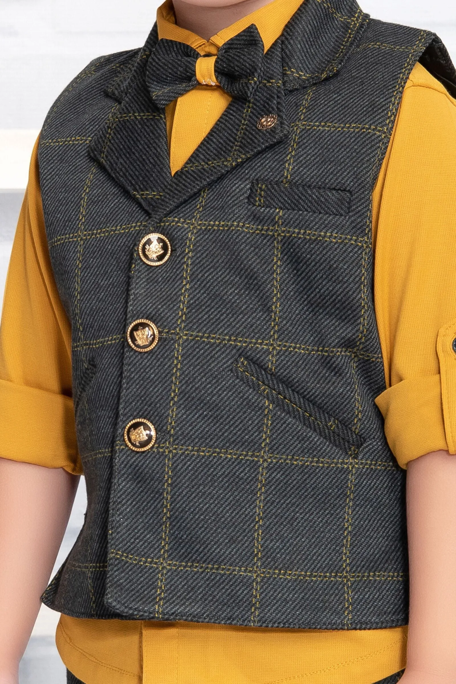 Grey with Mustard Waist Coat and Set for Boys