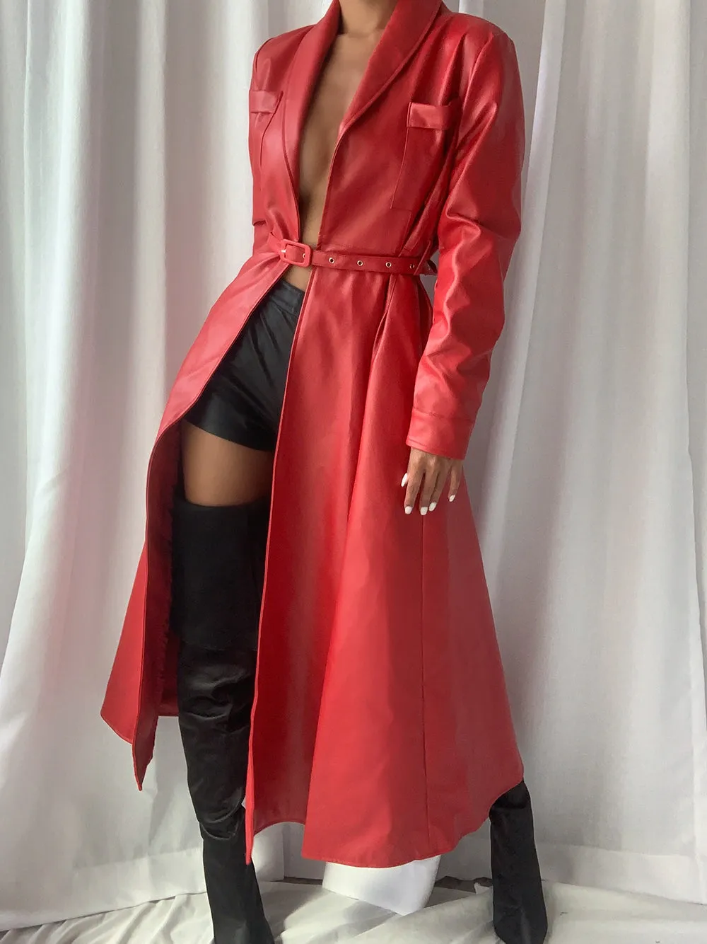 HOUDA Maxi Leather Trench Coat