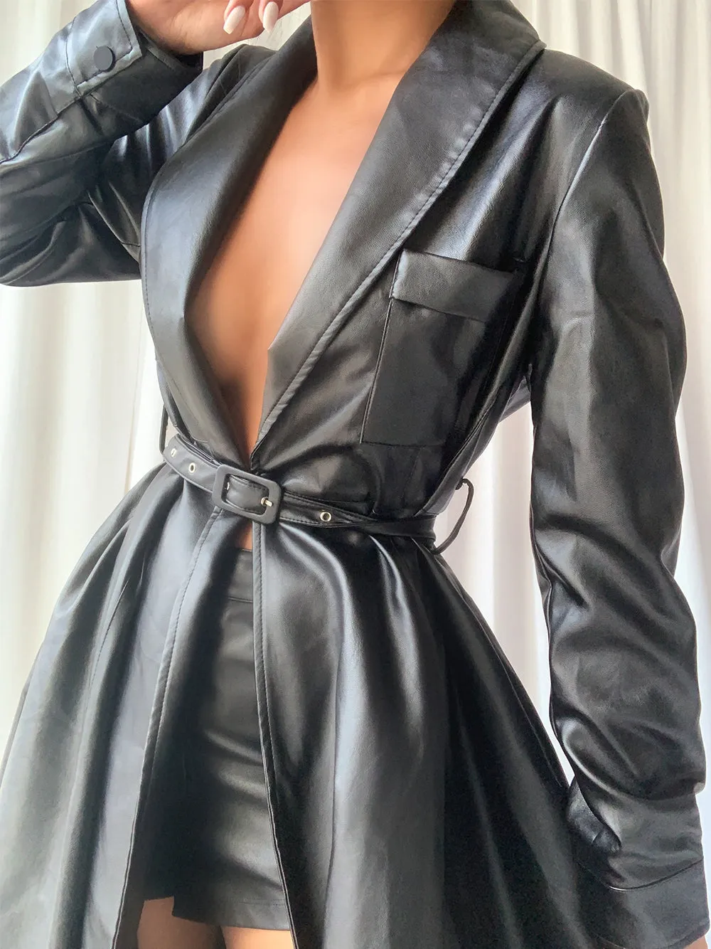 HOUDA Maxi Leather Trench Coat