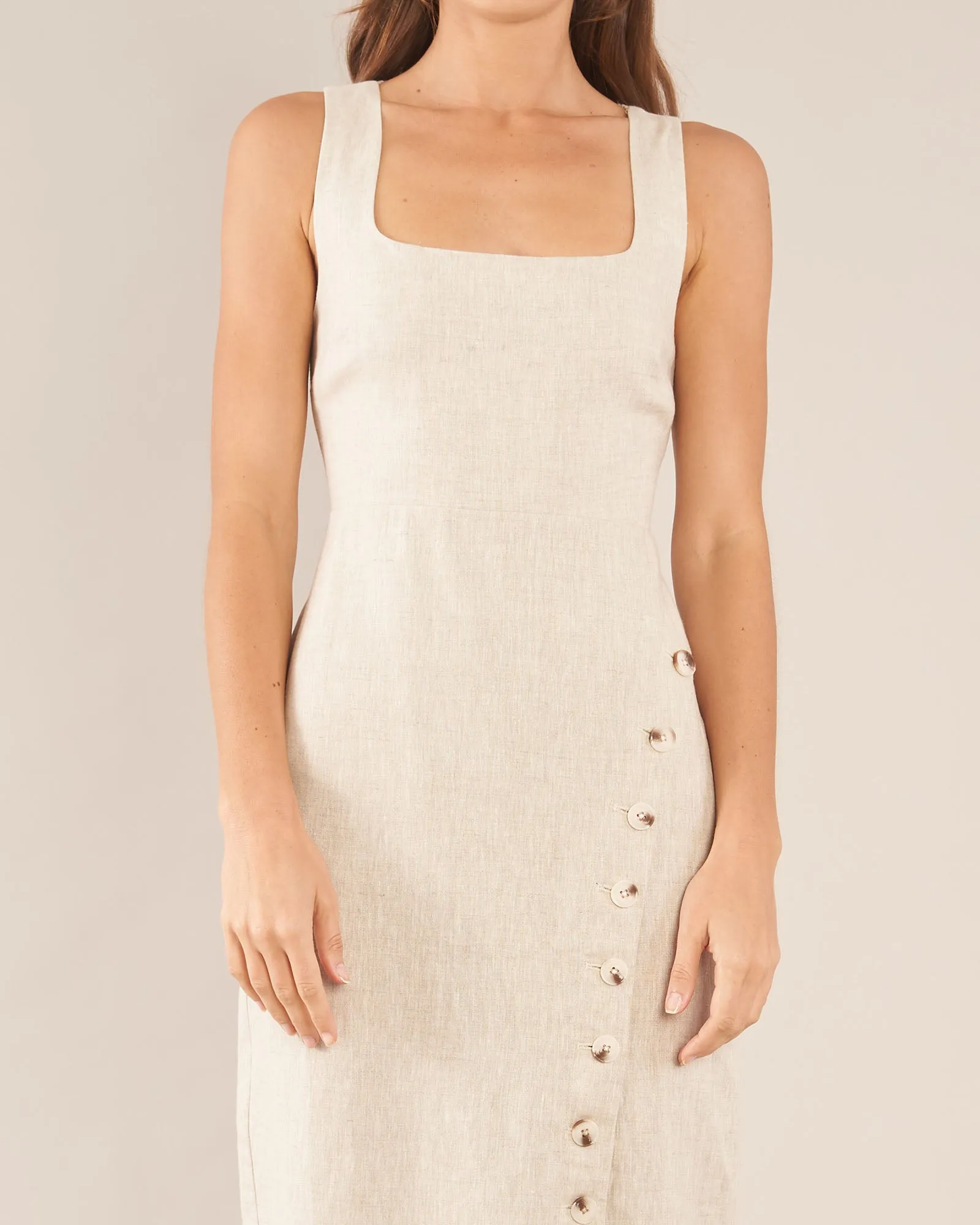 Imari Linen Midi Dress - Natural