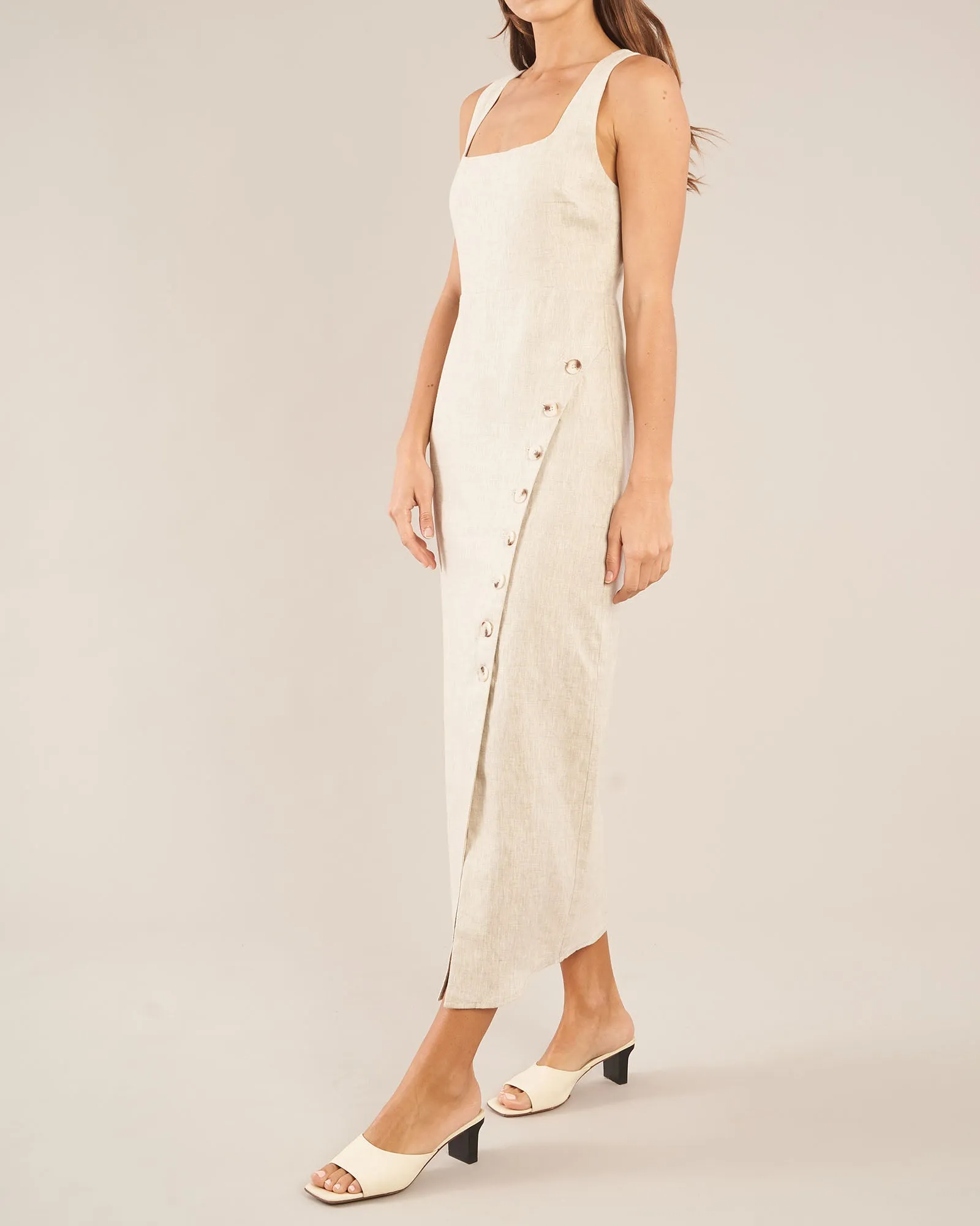 Imari Linen Midi Dress - Natural