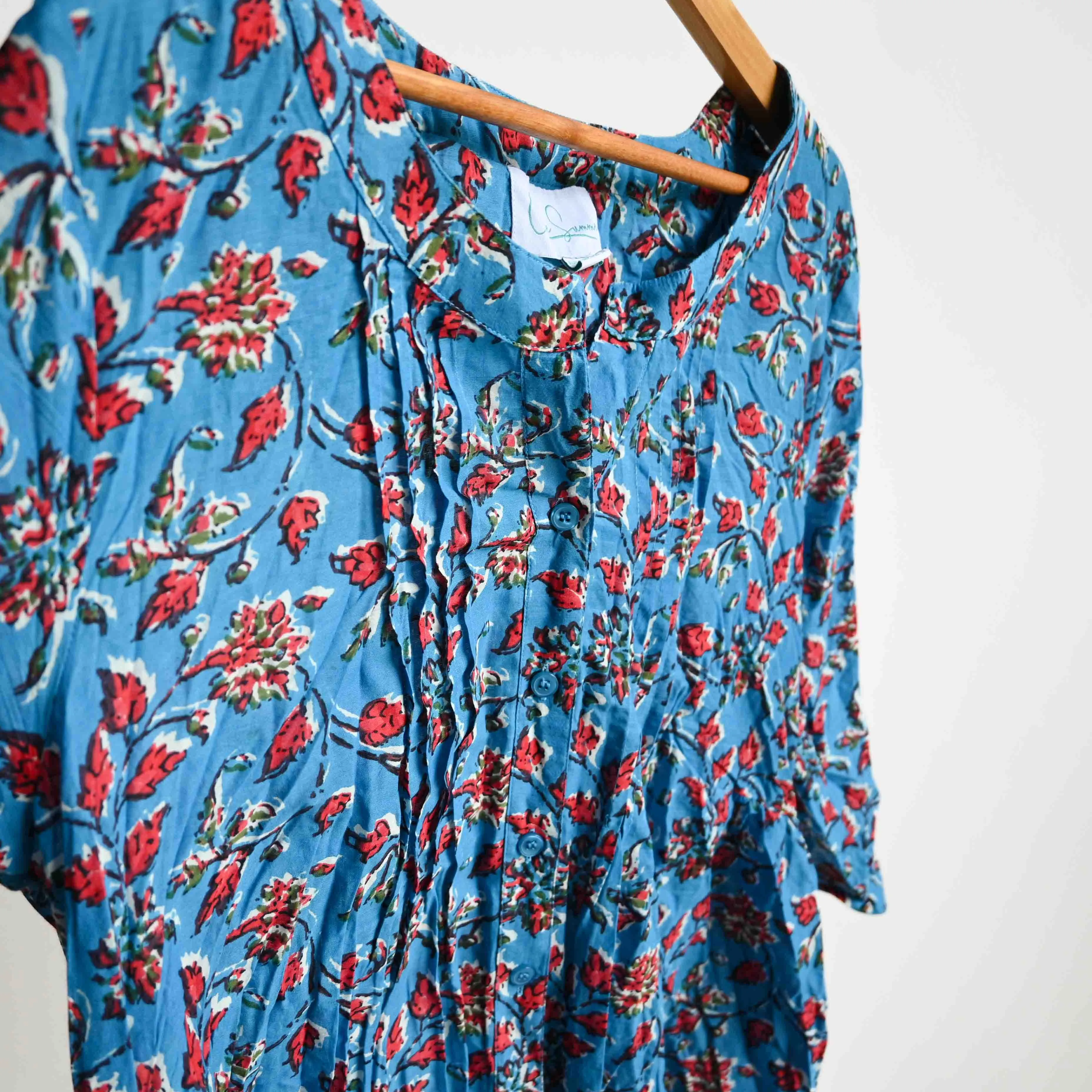 Island Resort Button -Through Blouse - Blue Blossom