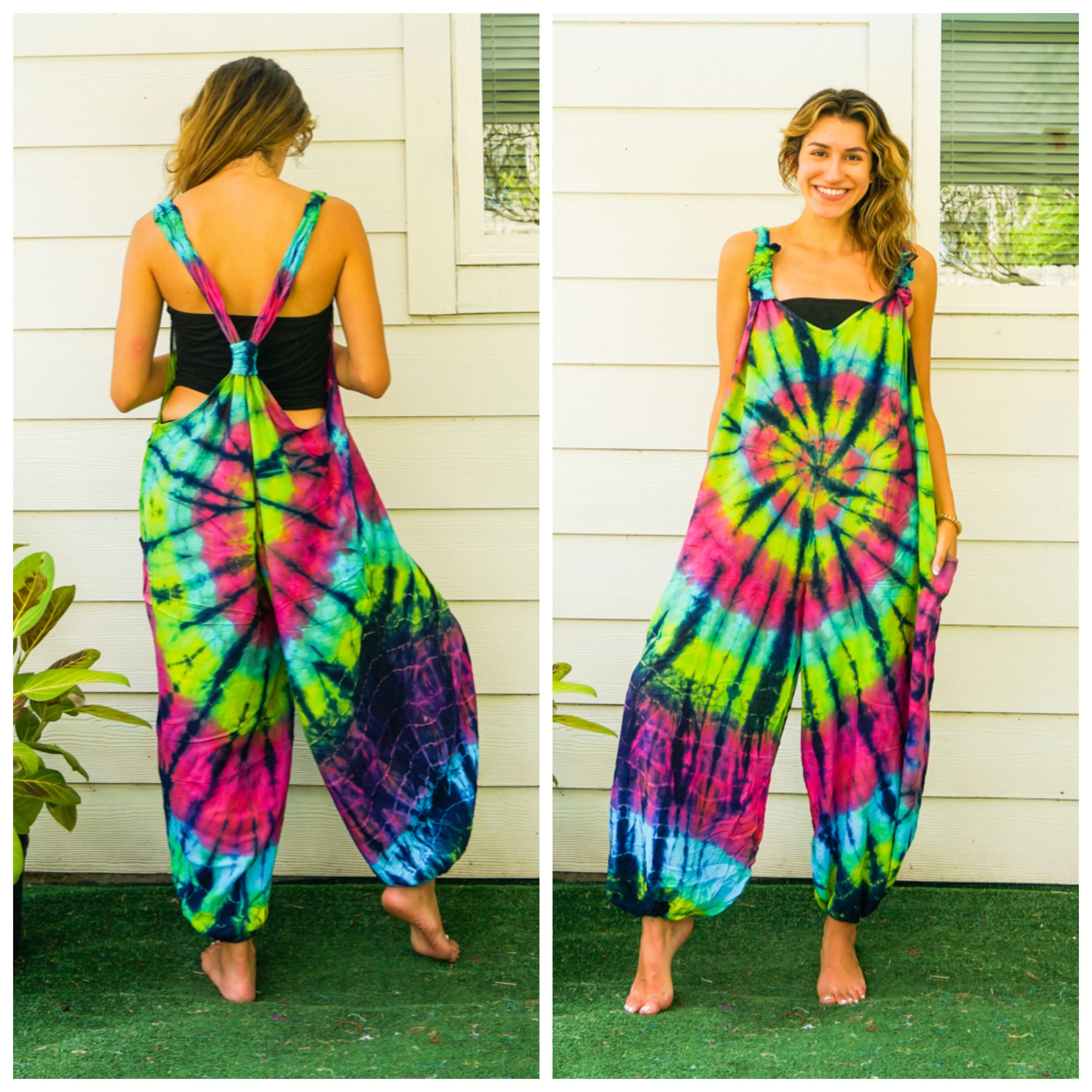 J43- Hand Dyed  Hippie Racerback Jumpsuit Romper