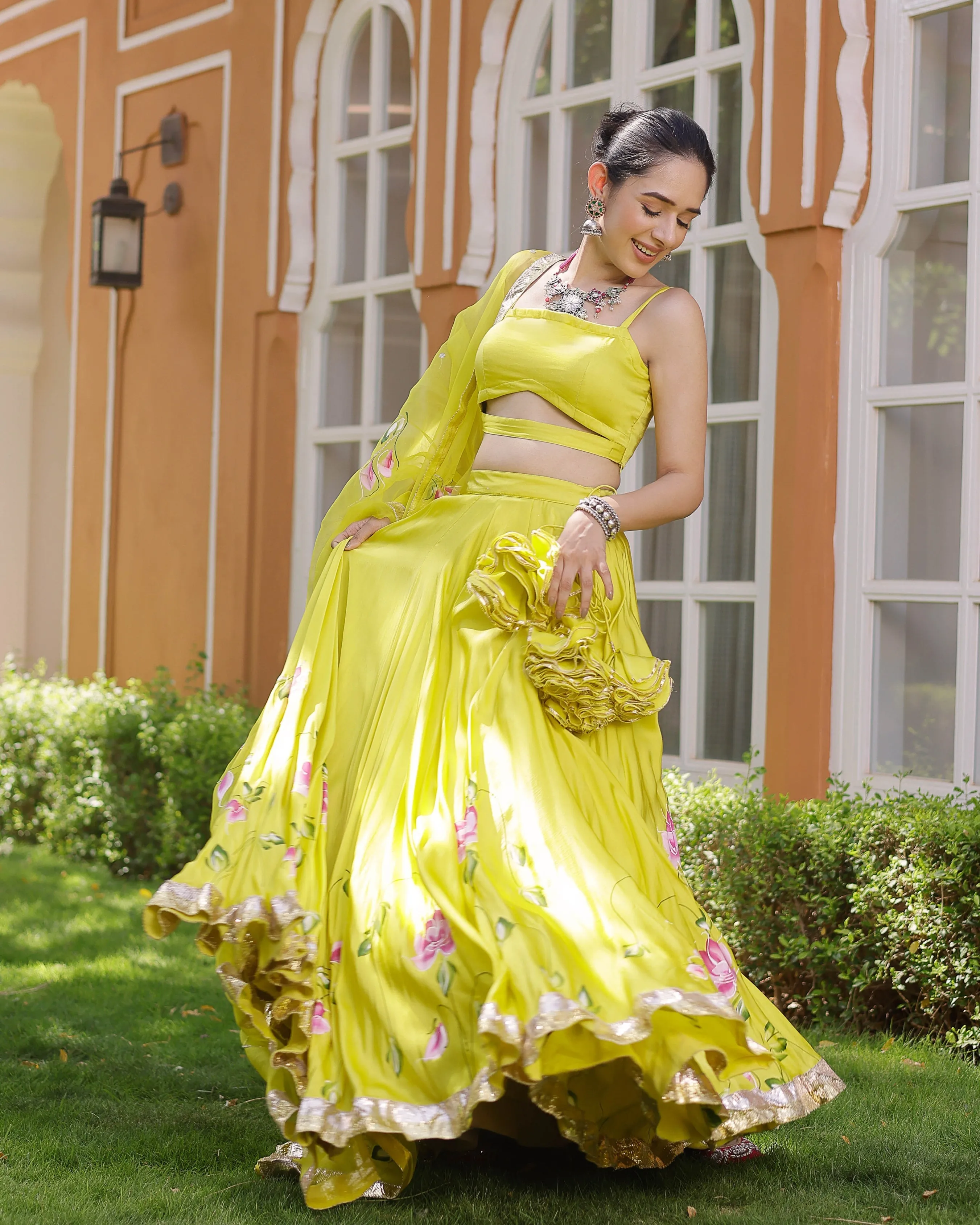 Kaleena Handpainted Satin Lehenga Set