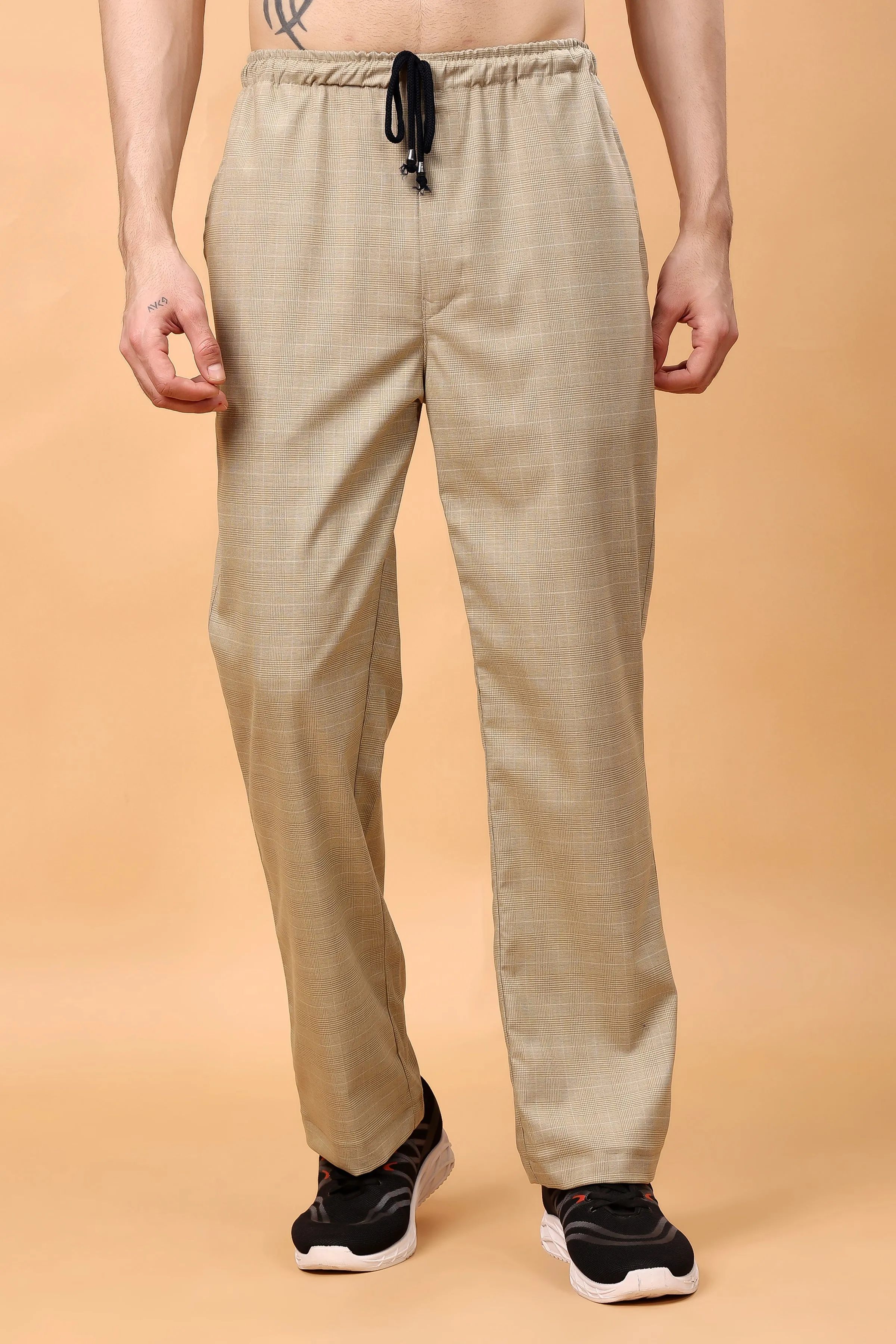 Khaki Checked Stretch Cargo