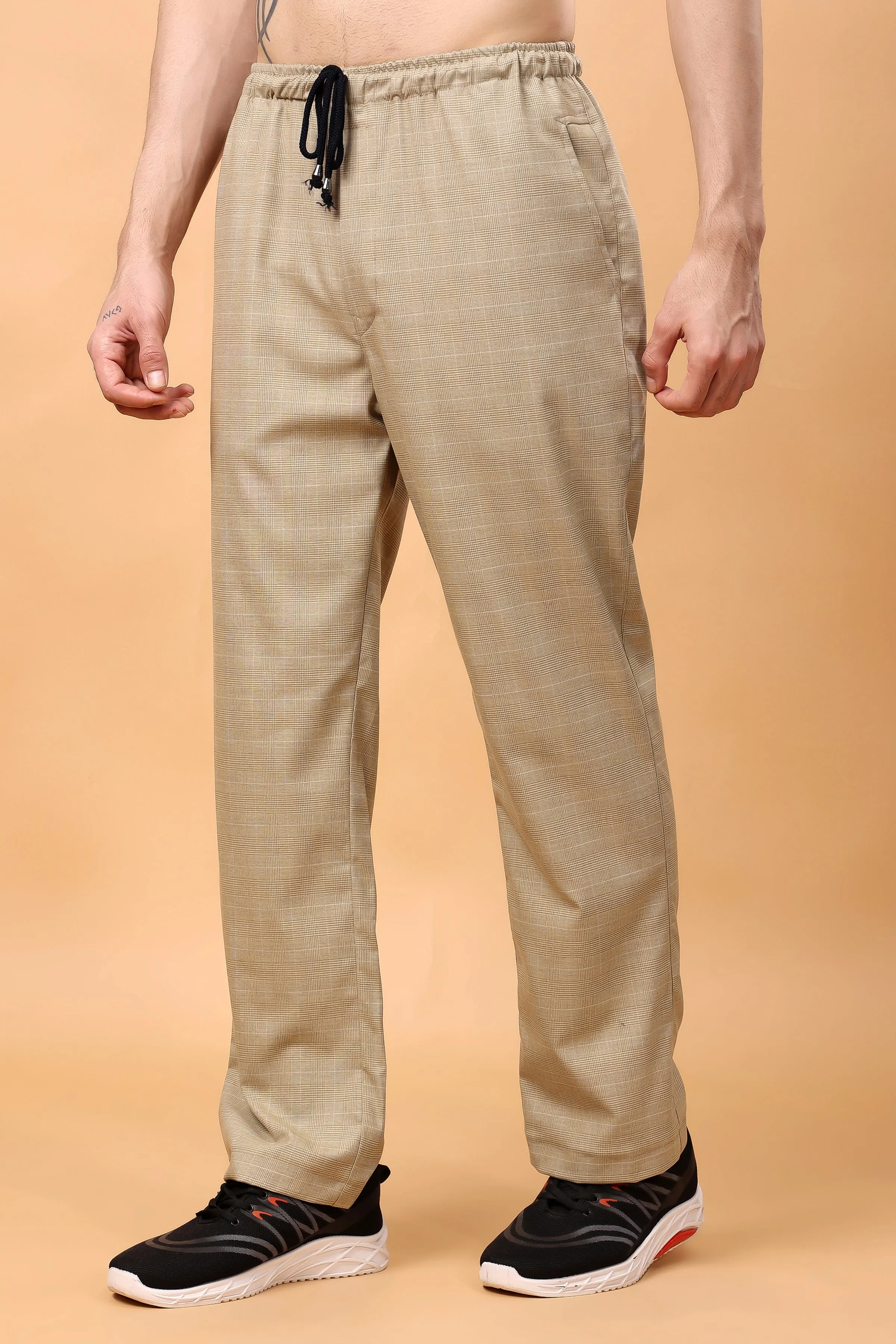 Khaki Checked Stretch Cargo