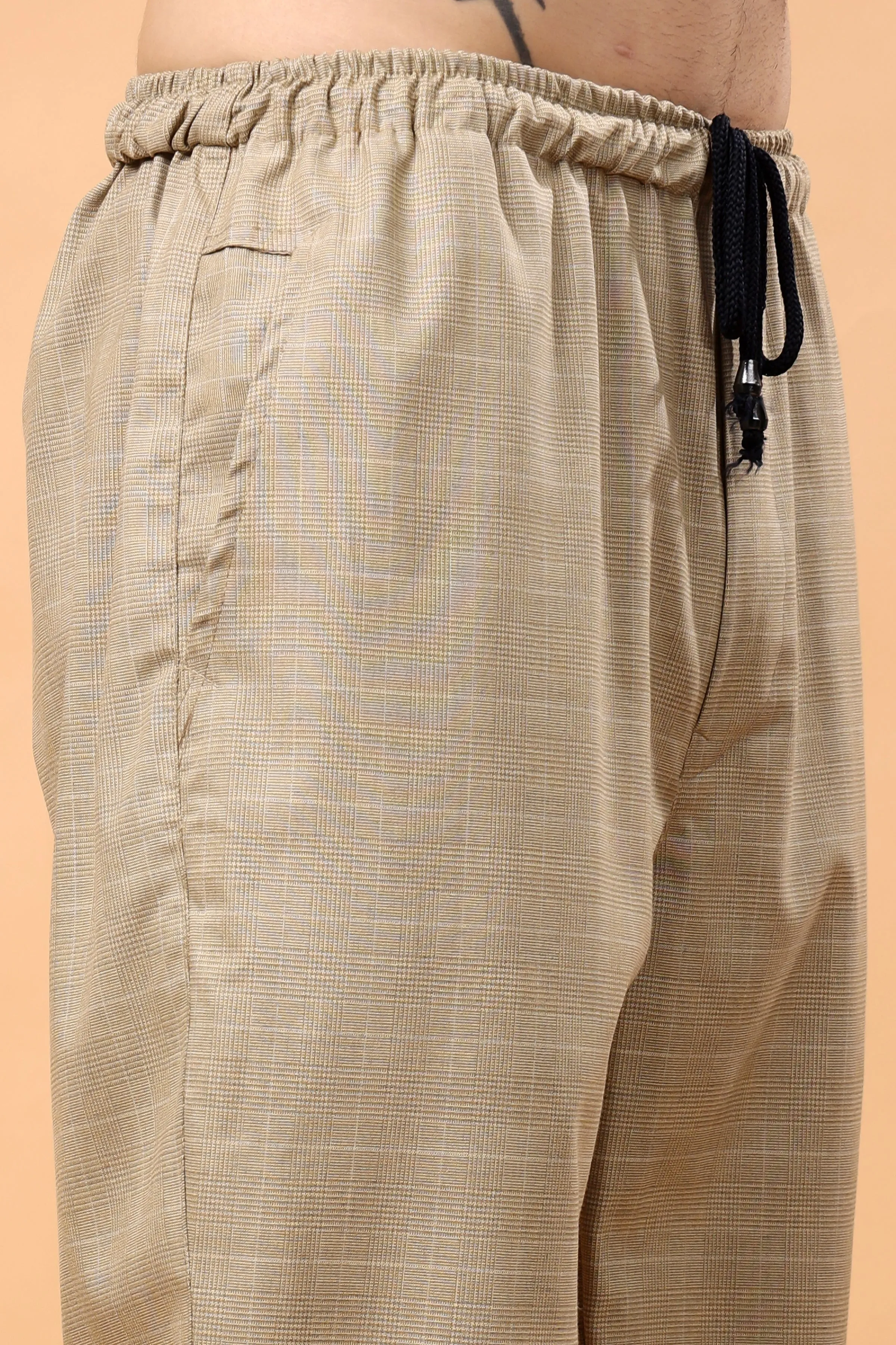 Khaki Checked Stretch Cargo