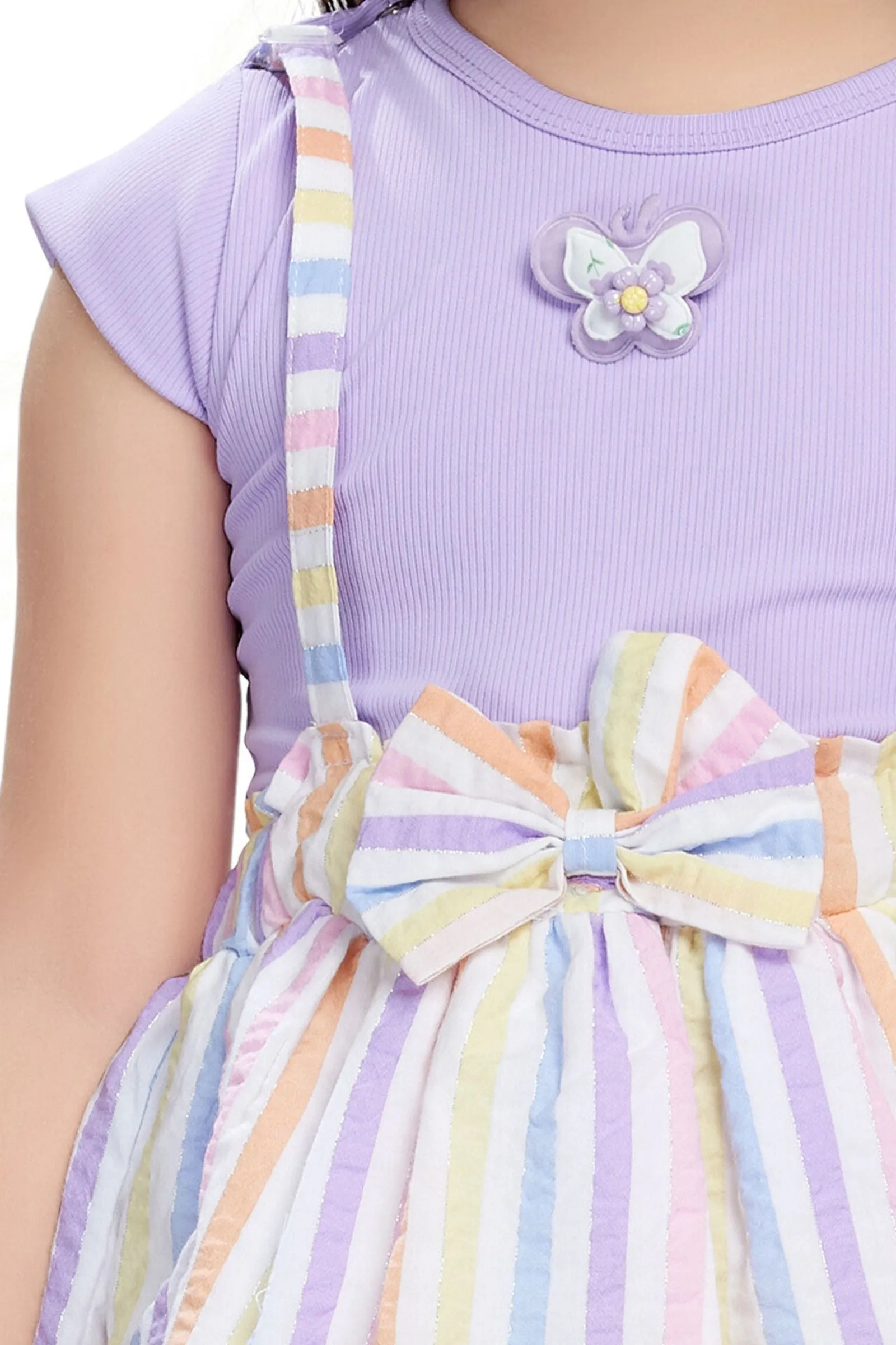 Lavender with Multicolor Dungaree Set for Girls