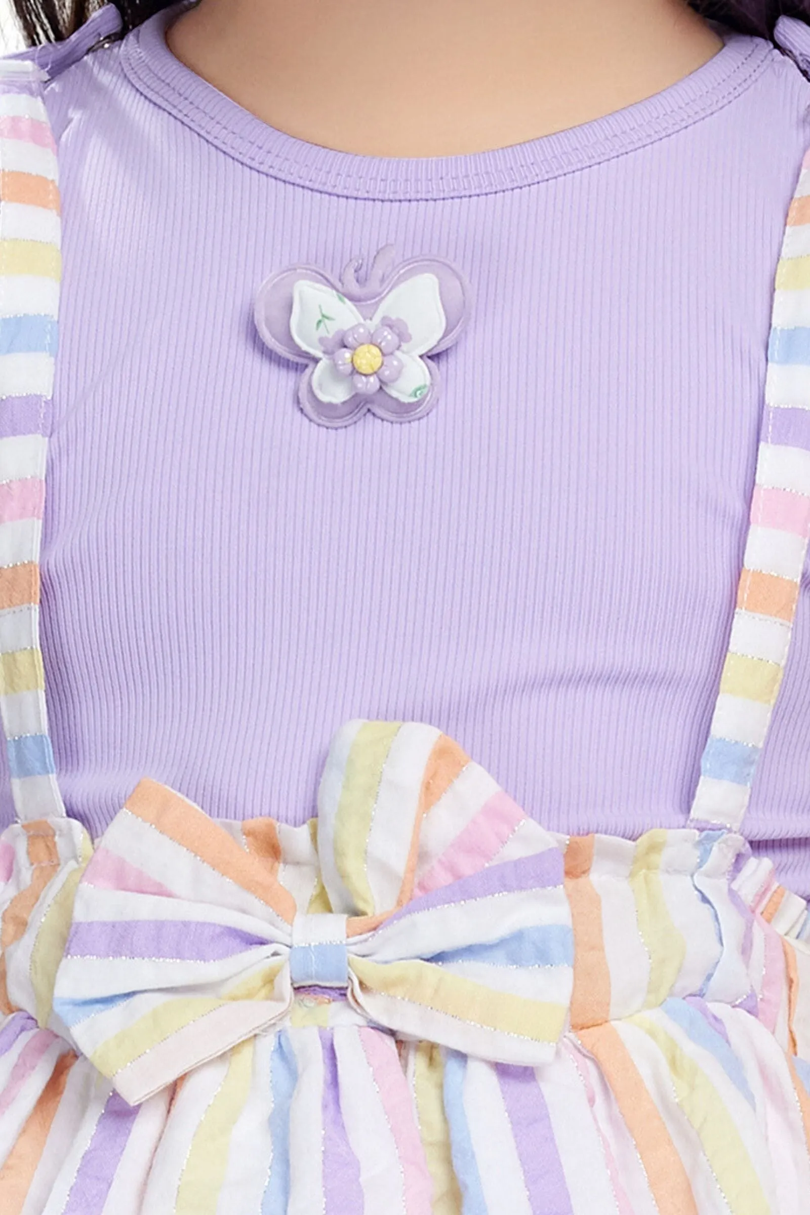 Lavender with Multicolor Dungaree Set for Girls