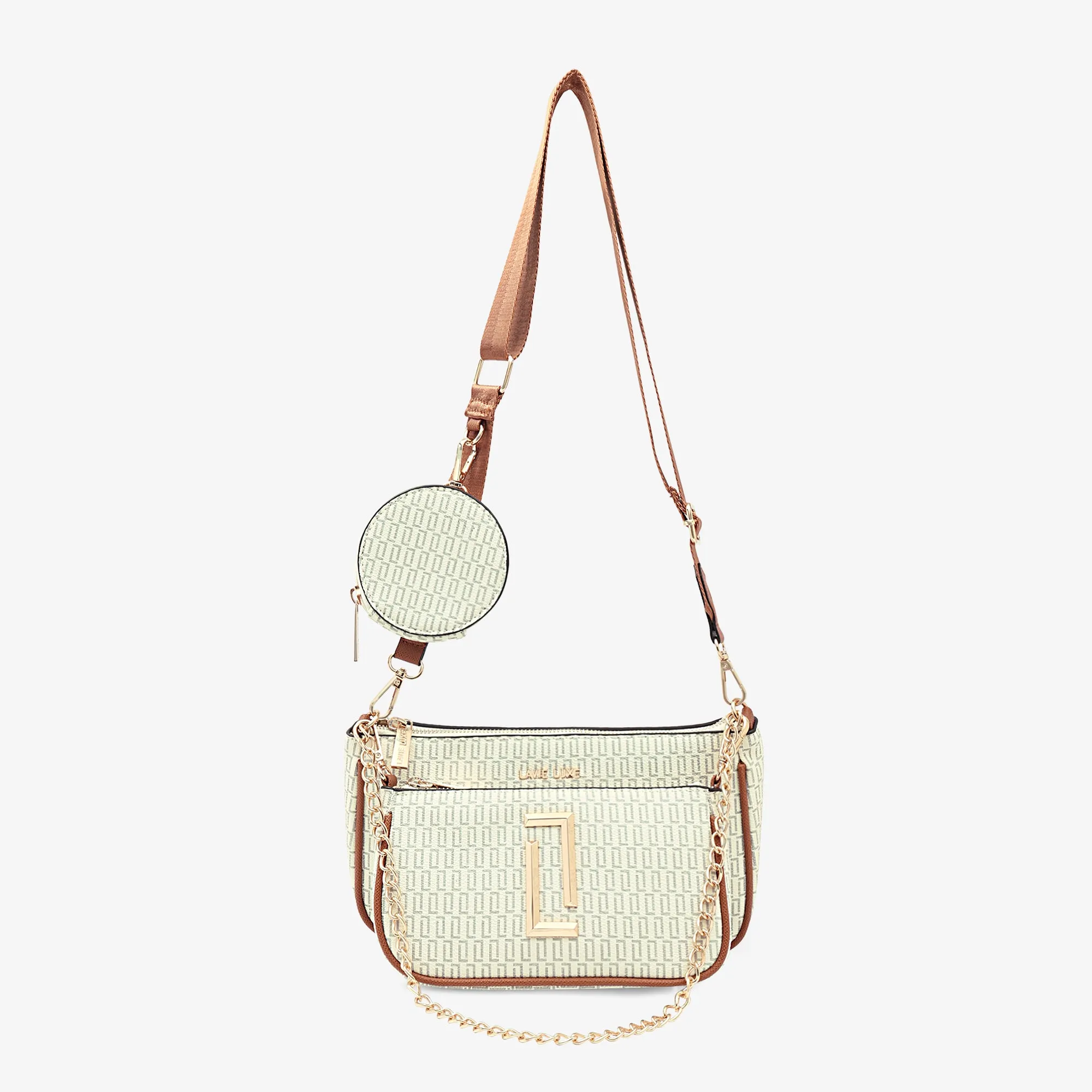 Lavie Luxe Monogram Chunk24 3Pc Off White Small Women's Sling