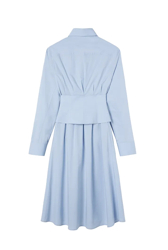 Light Blue Sculpting-Waist Belt Dress