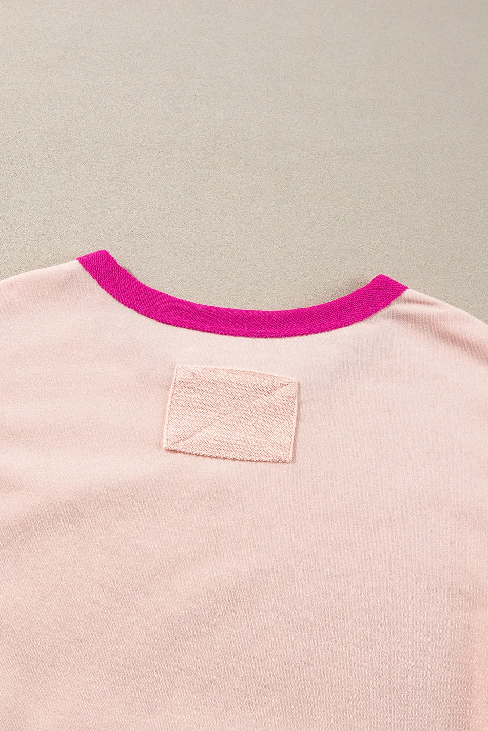 Light Pink Star Patchwork Exposed Seam Oversized Sweatshirt