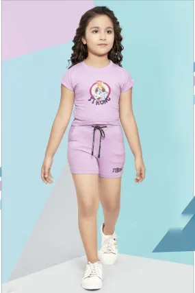 Lilac Tom and Jerry Printed Tops and Shorts For Girls