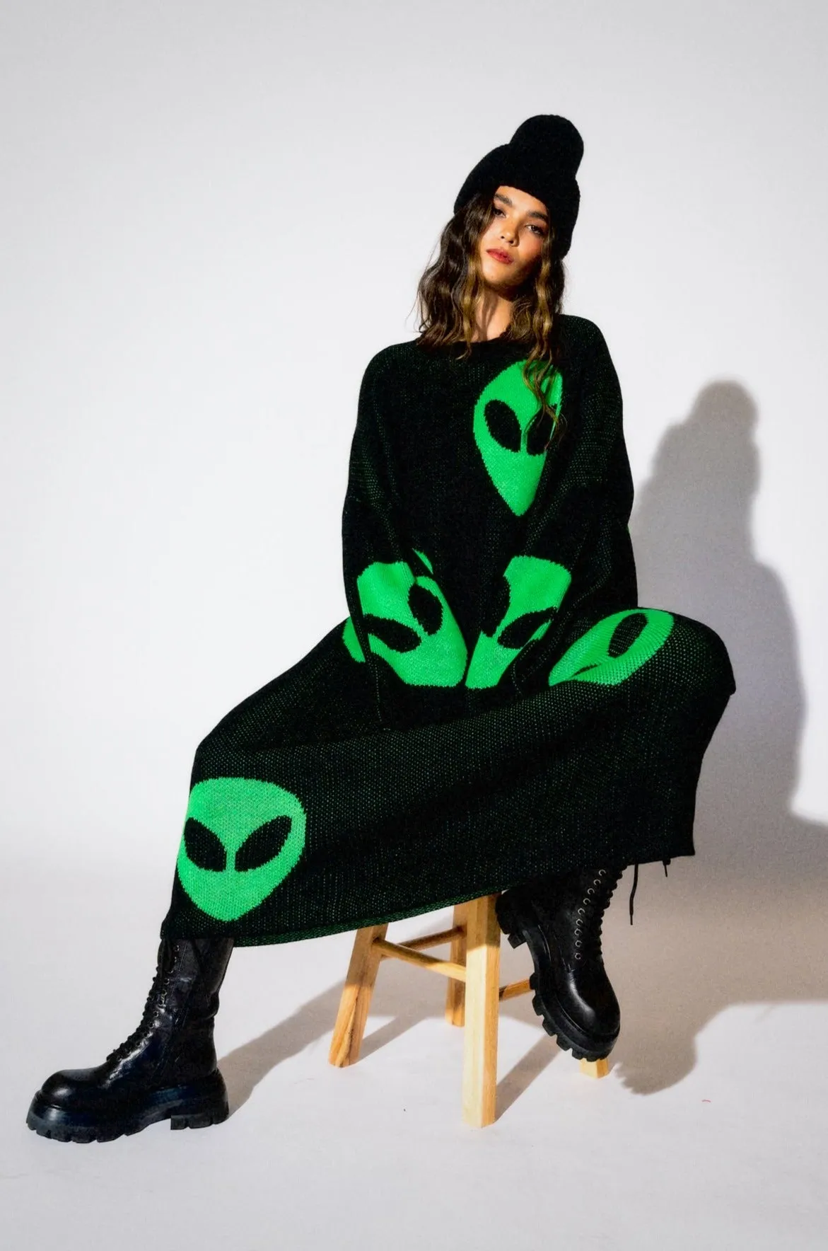 Literally Limitless Oversized Knit Dress in Alien Lover