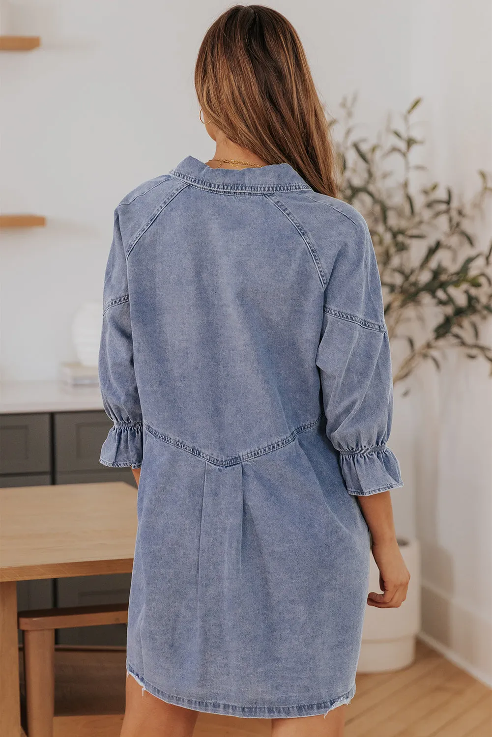 Long Sleeve Denim Mini Dress With Button