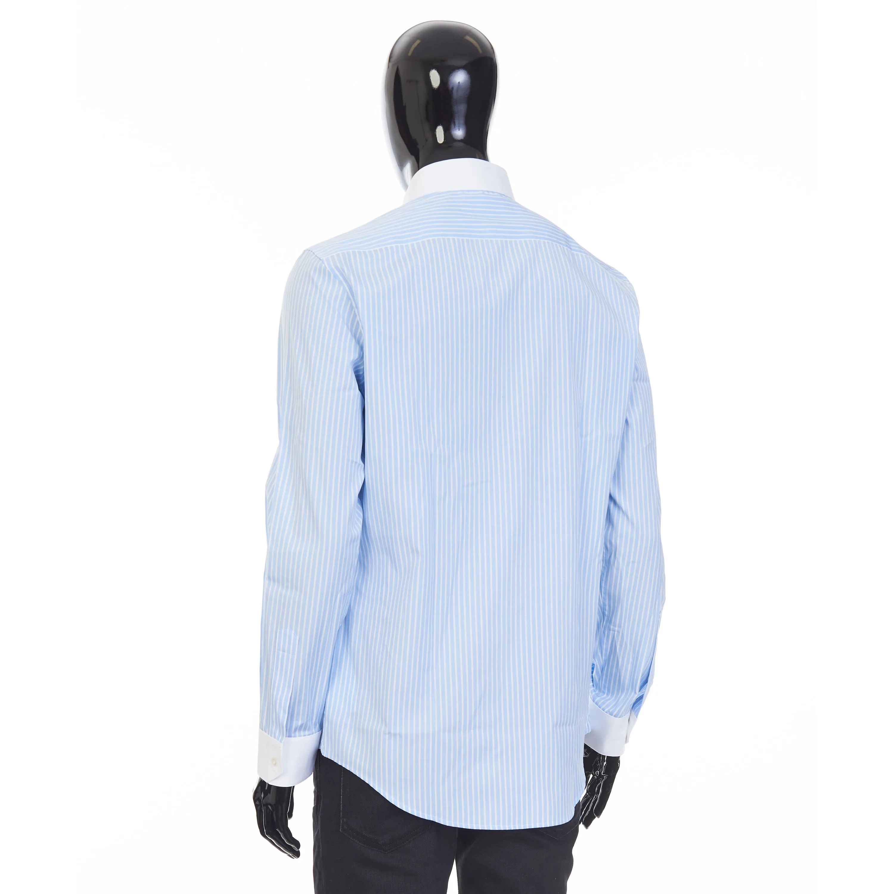 Loose Shirt With Inverted And Contrasting Color In Light Blue Pajama Stripe Cotton