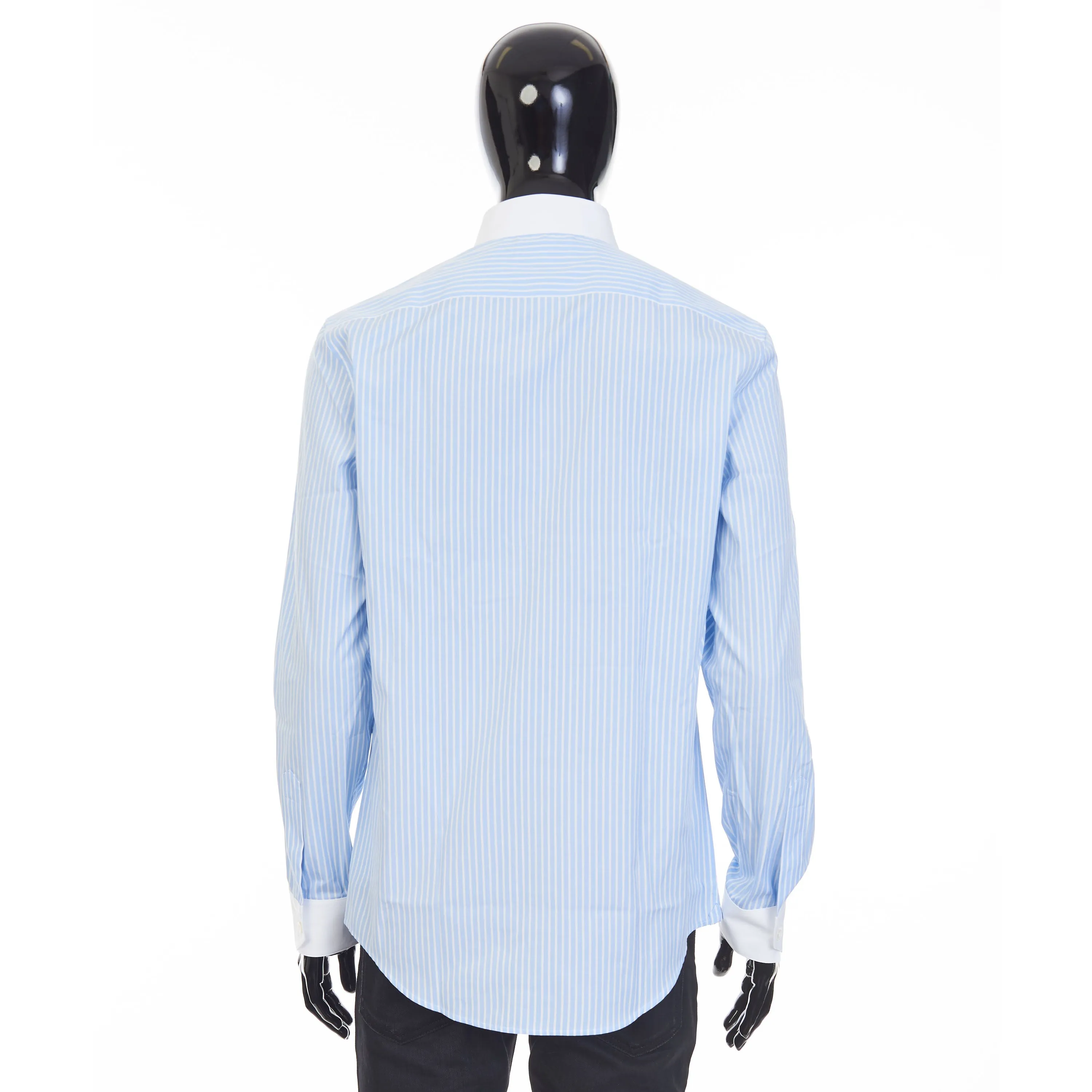 Loose Shirt With Inverted And Contrasting Color In Light Blue Pajama Stripe Cotton