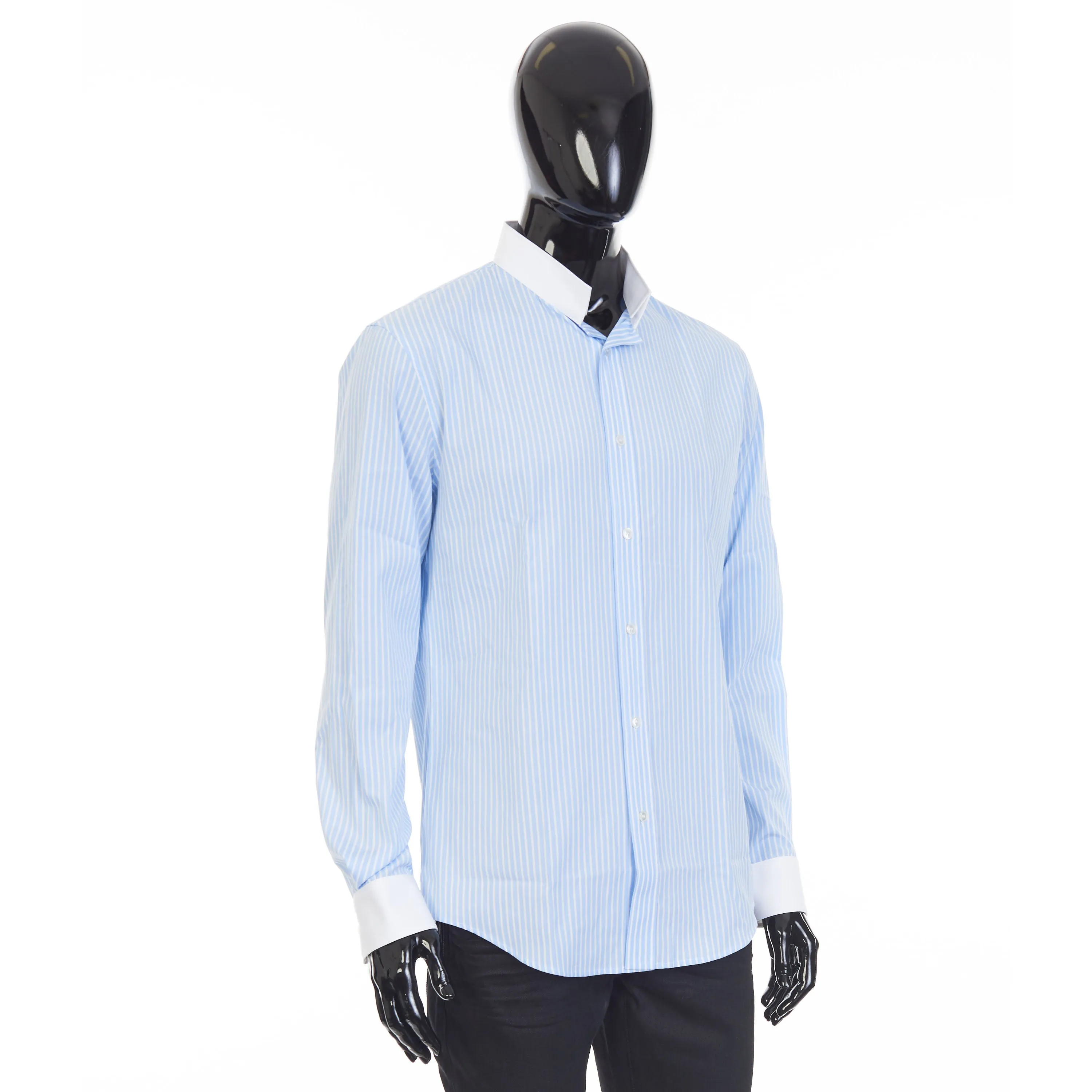 Loose Shirt With Inverted And Contrasting Color In Light Blue Pajama Stripe Cotton