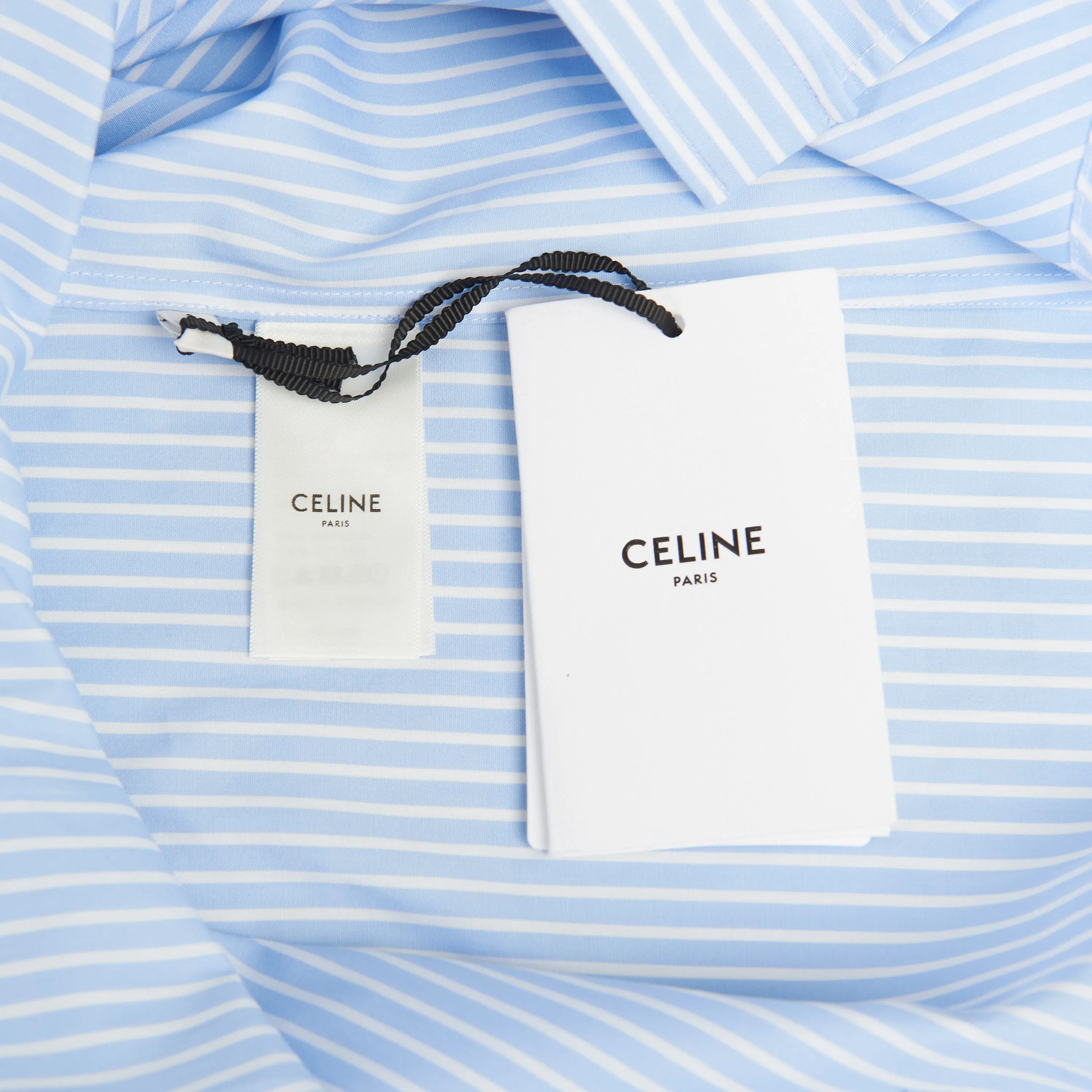 Loose Shirt With Inverted And Contrasting Color In Light Blue Pajama Stripe Cotton