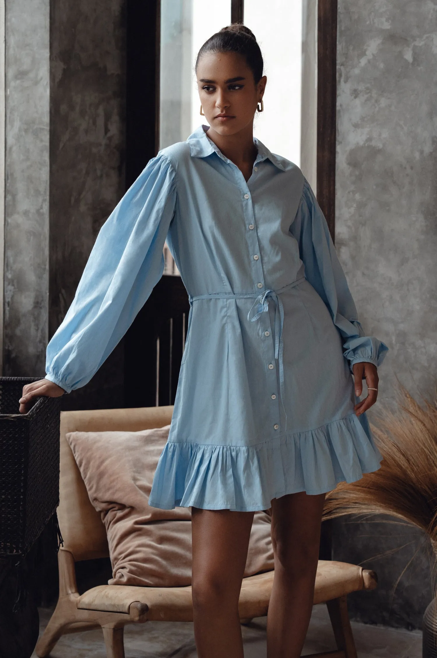 Malina Button Down Cotton Mini Dress