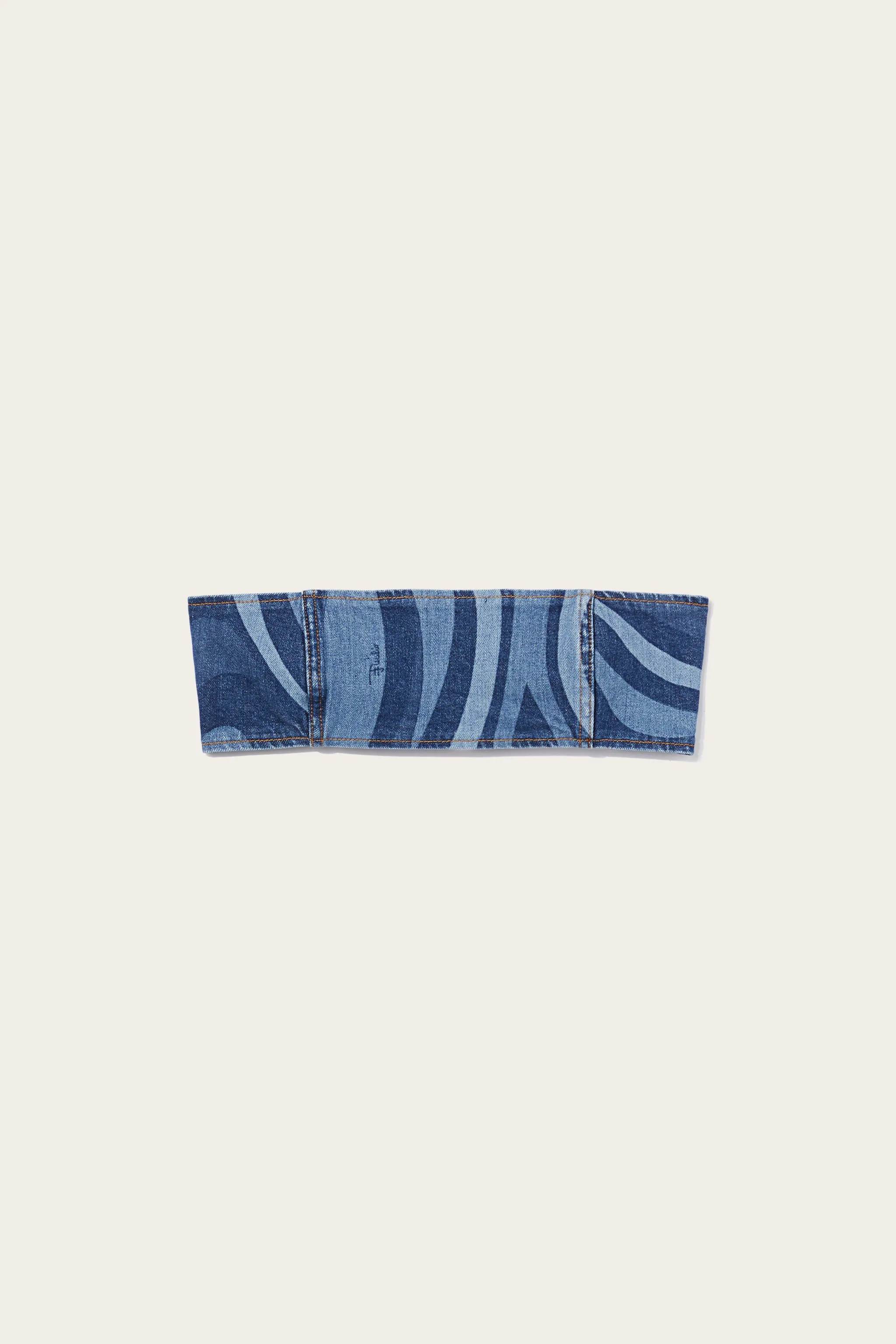 Marmo-Print Denim Bandeau Top